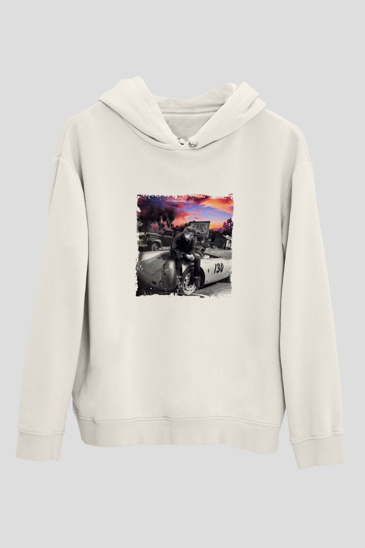 James Dean Unisex Baskılı Beyaz Kapüşonlu Sweatshirt
