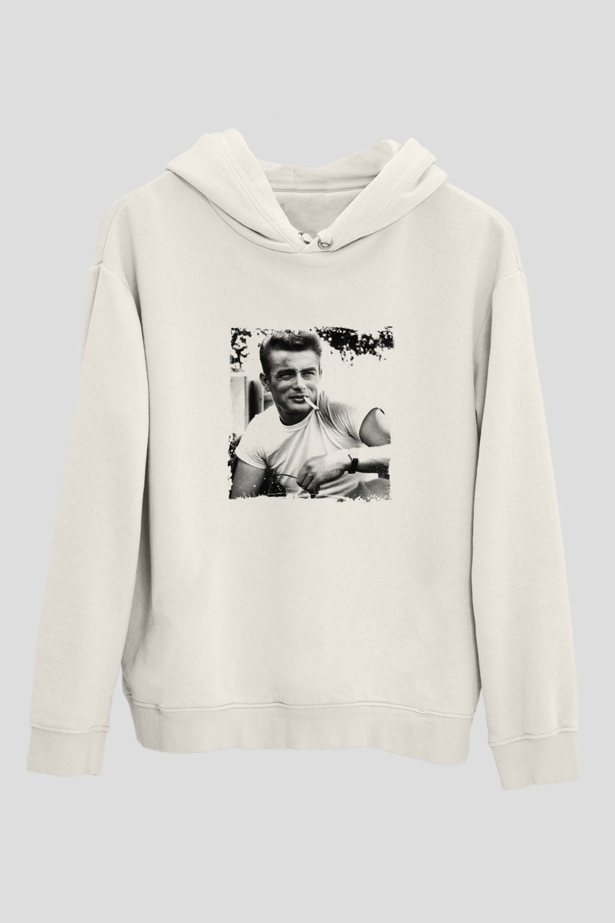 James Dean Unisex Baskılı Beyaz Kapüşonlu Sweatshirt