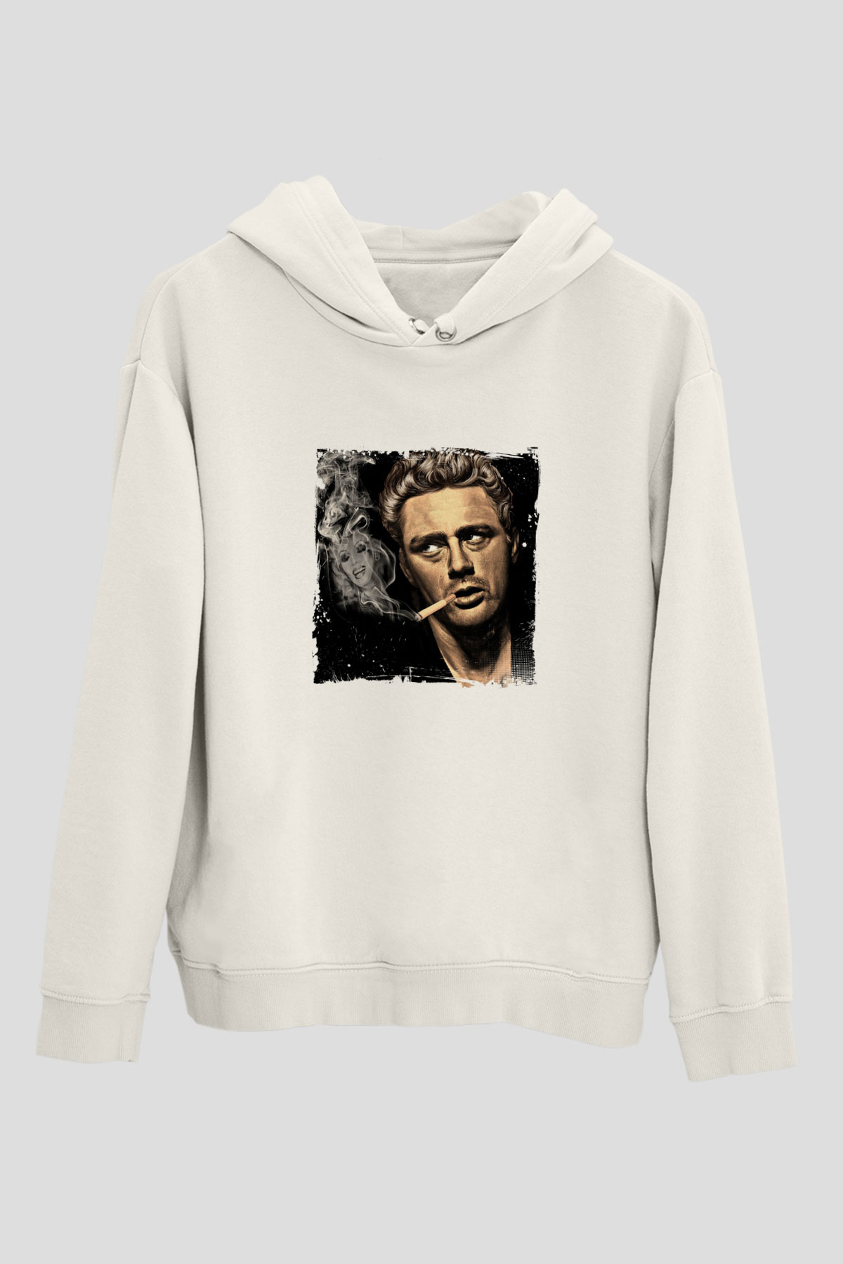 James Dean Unisex Baskılı Beyaz Kapüşonlu Sweatshirt