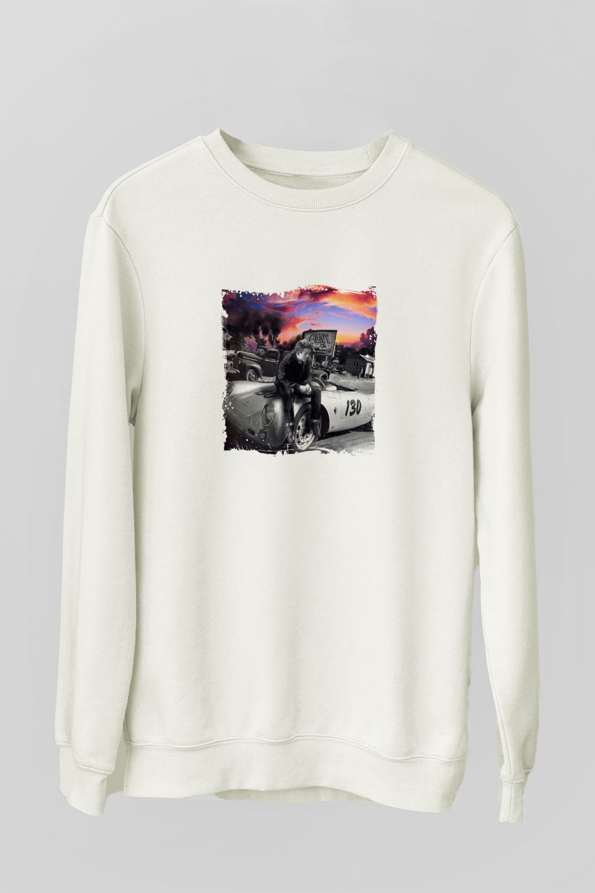 James Dean Unisex Baskılı Beyaz Sweatshirt