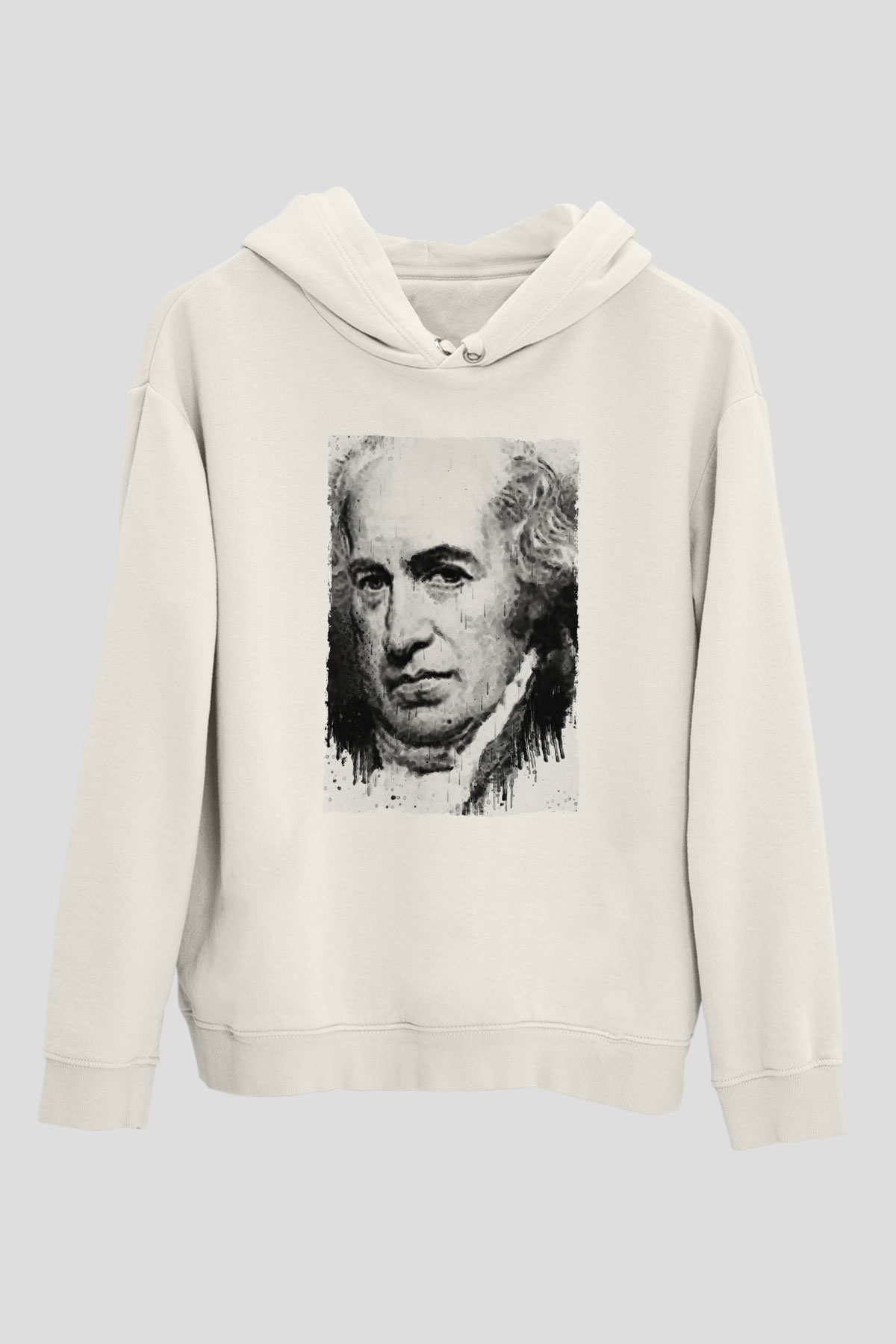 James Watt Baskılı Unisex Ekru Hoodie
