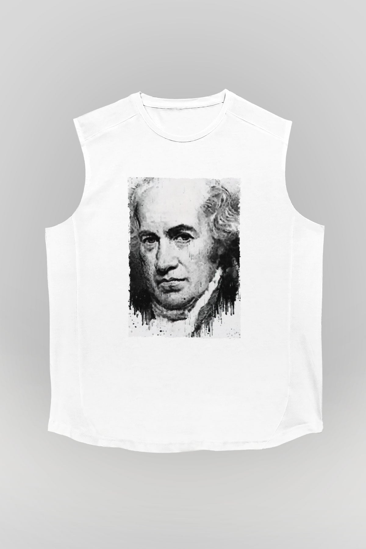 James Watt Baskılı Unisex Kolsuz Beyaz Tişört - Tshirt
