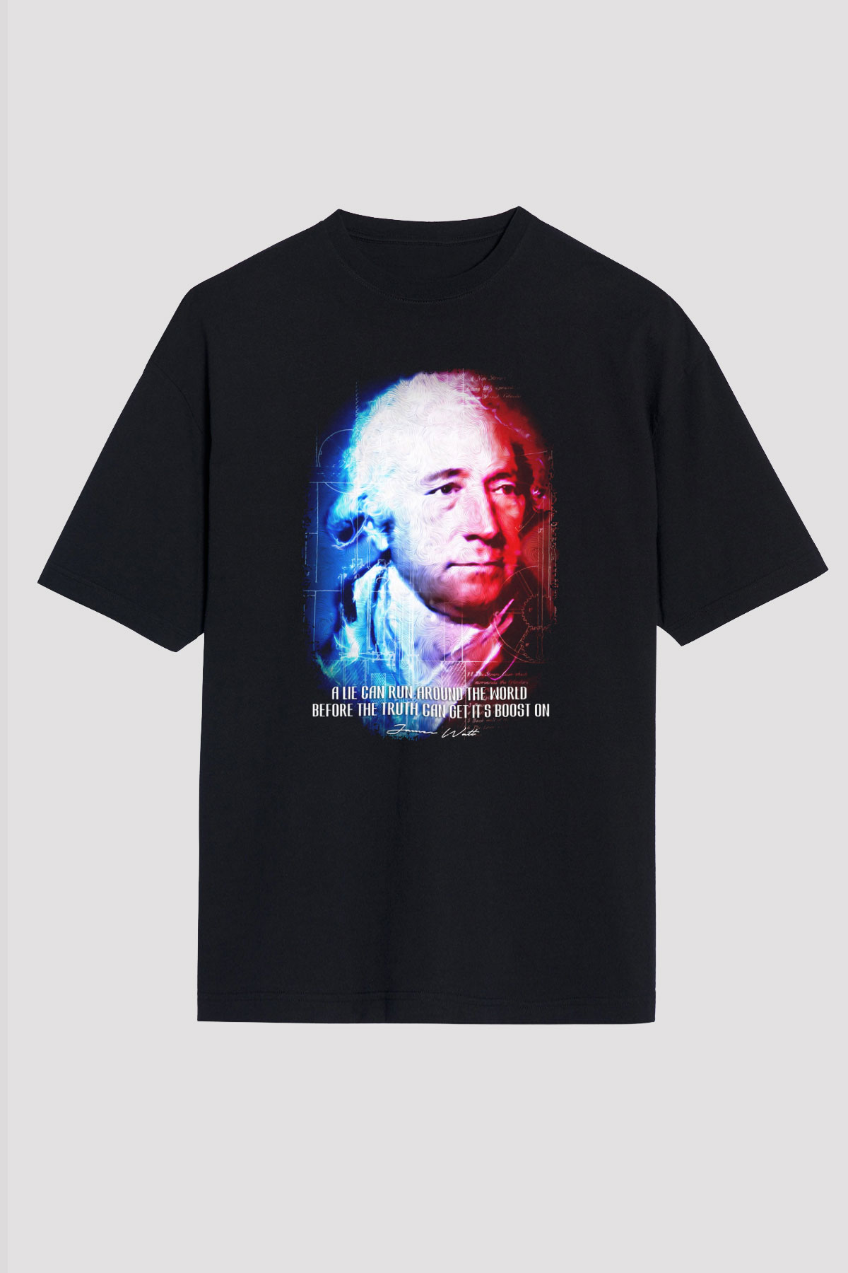 James Watt Portre Baskılı Unisex Oversize Tişört - Tshirt