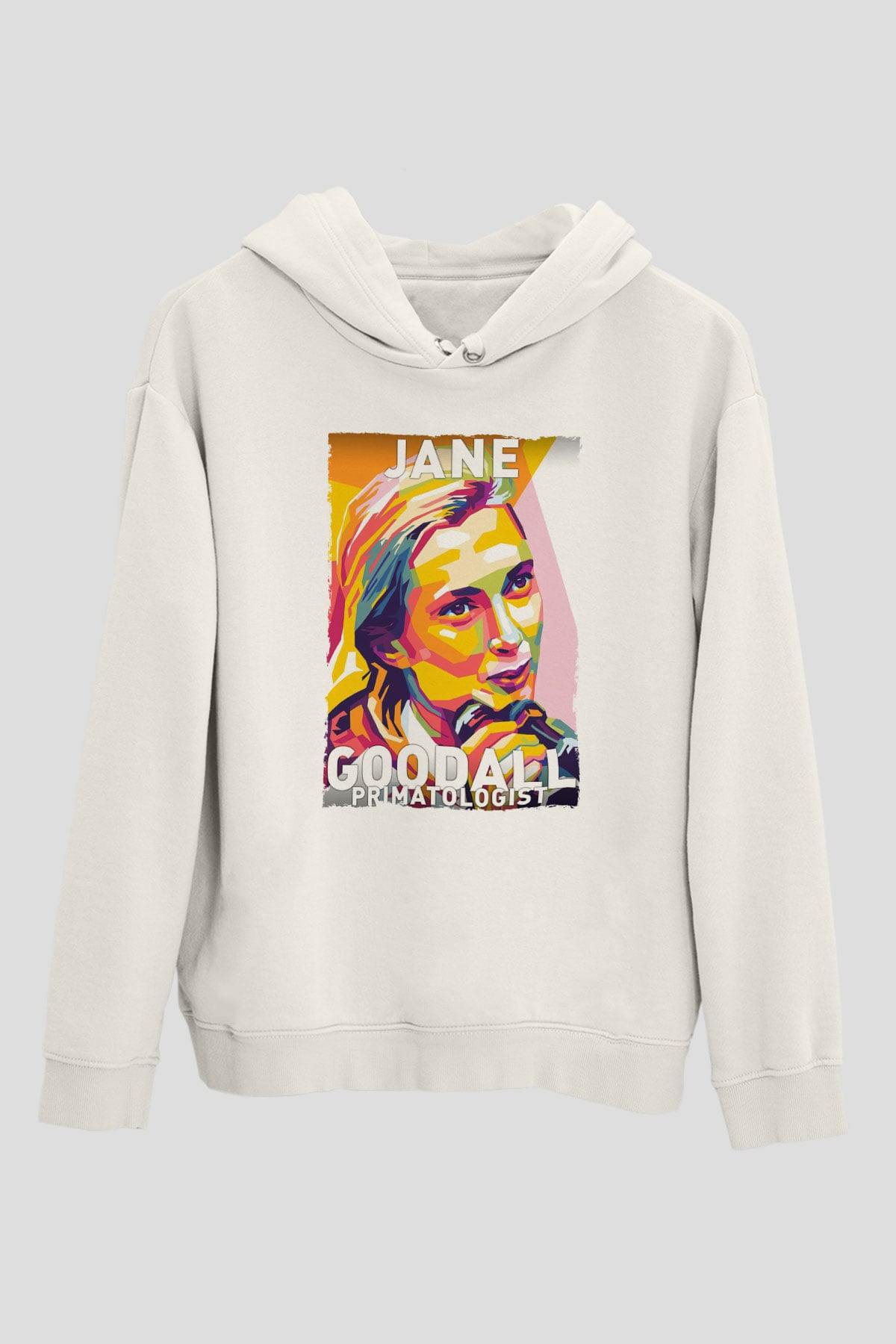 Jane Goodall Baskılı Unisex Ekru Hoodie