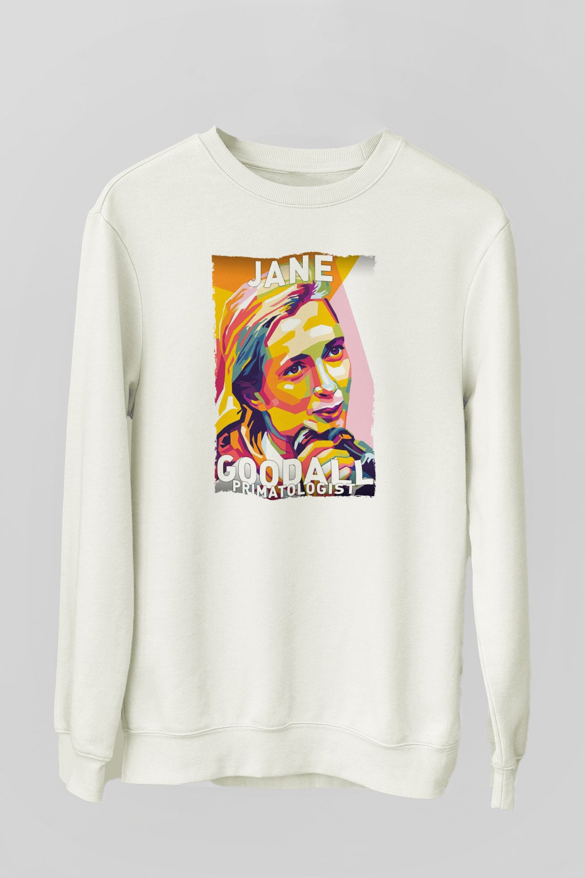 Jane Goodall Baskılı Unisex Ekru Sweatshirt