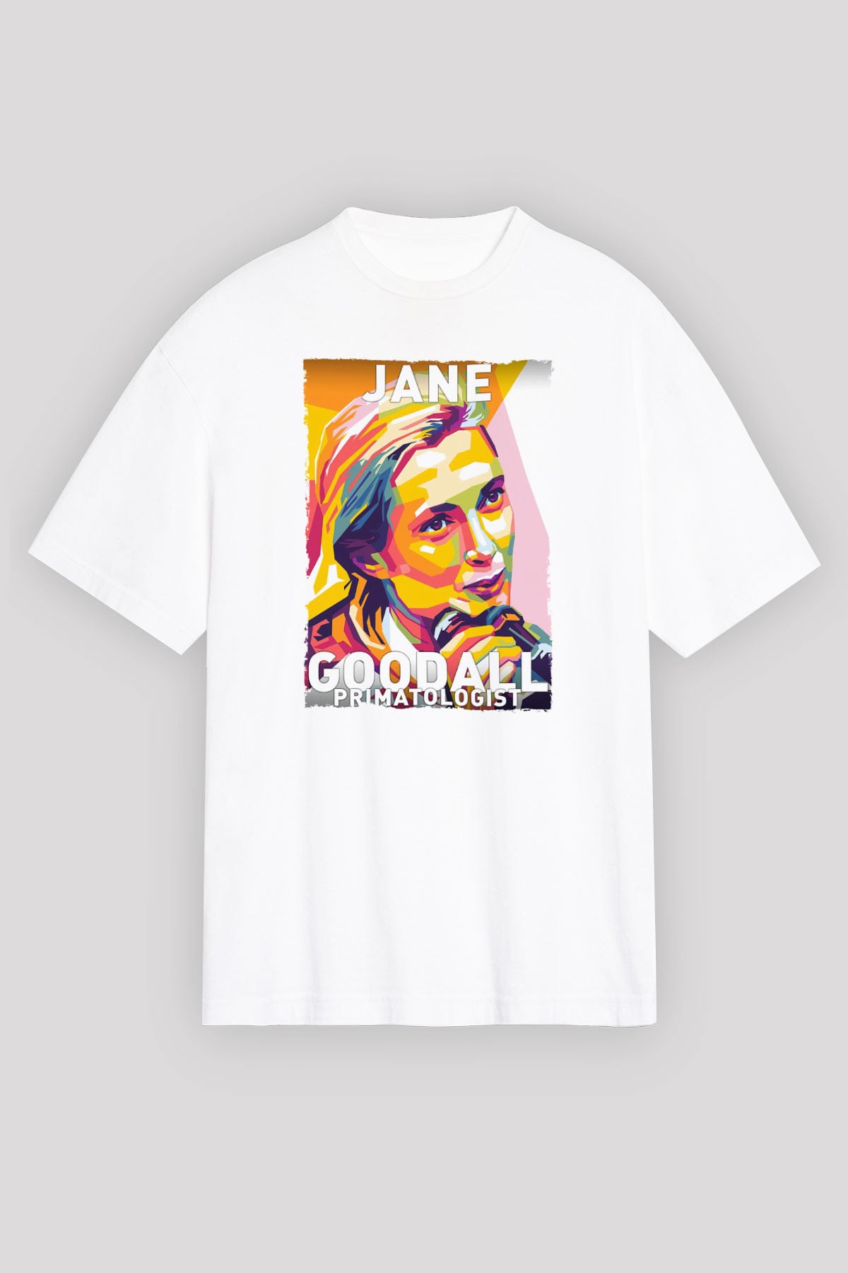 Jane Goodall Baskılı Unisex Oversize Beyaz Tişört - Tshirt