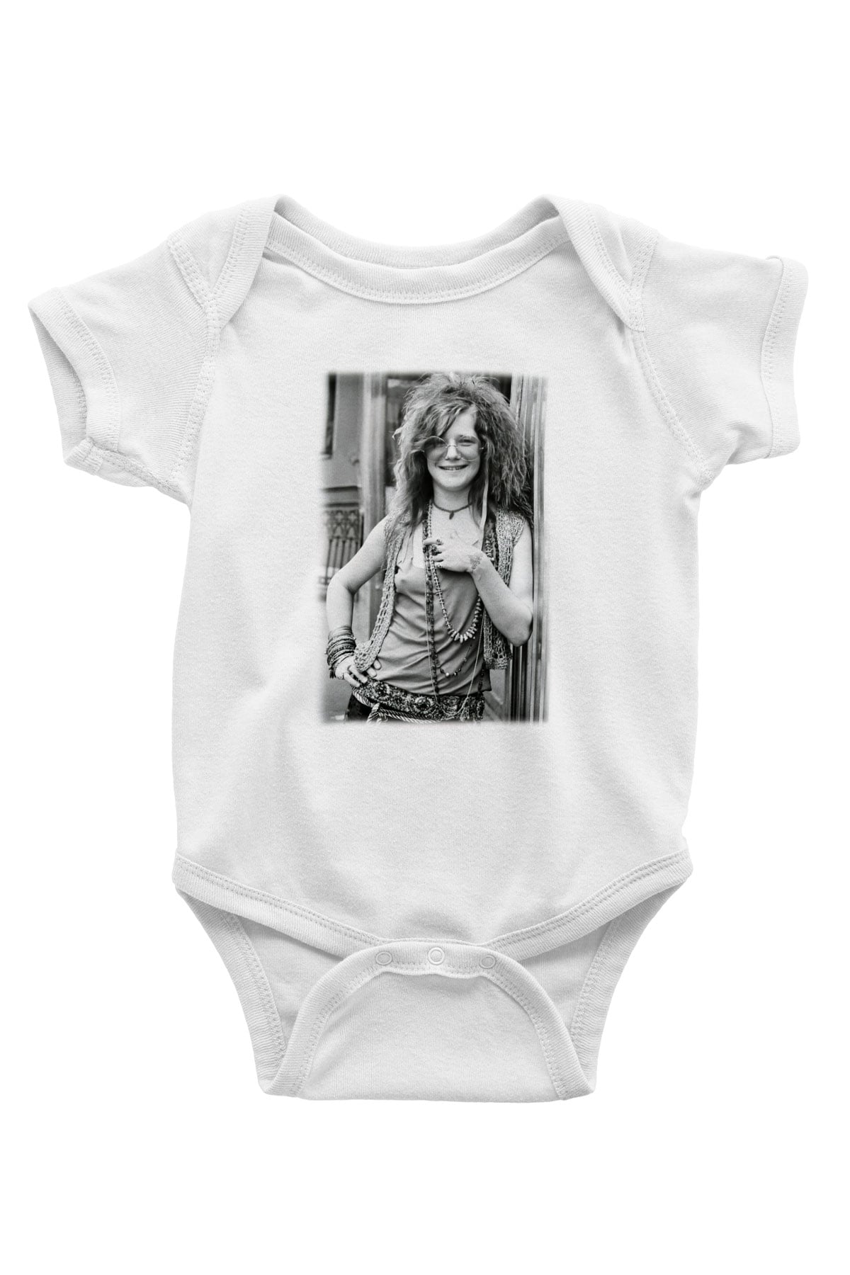 Janis Joplin Baskılı Beyaz Unisex Bebek Body - Zıbın