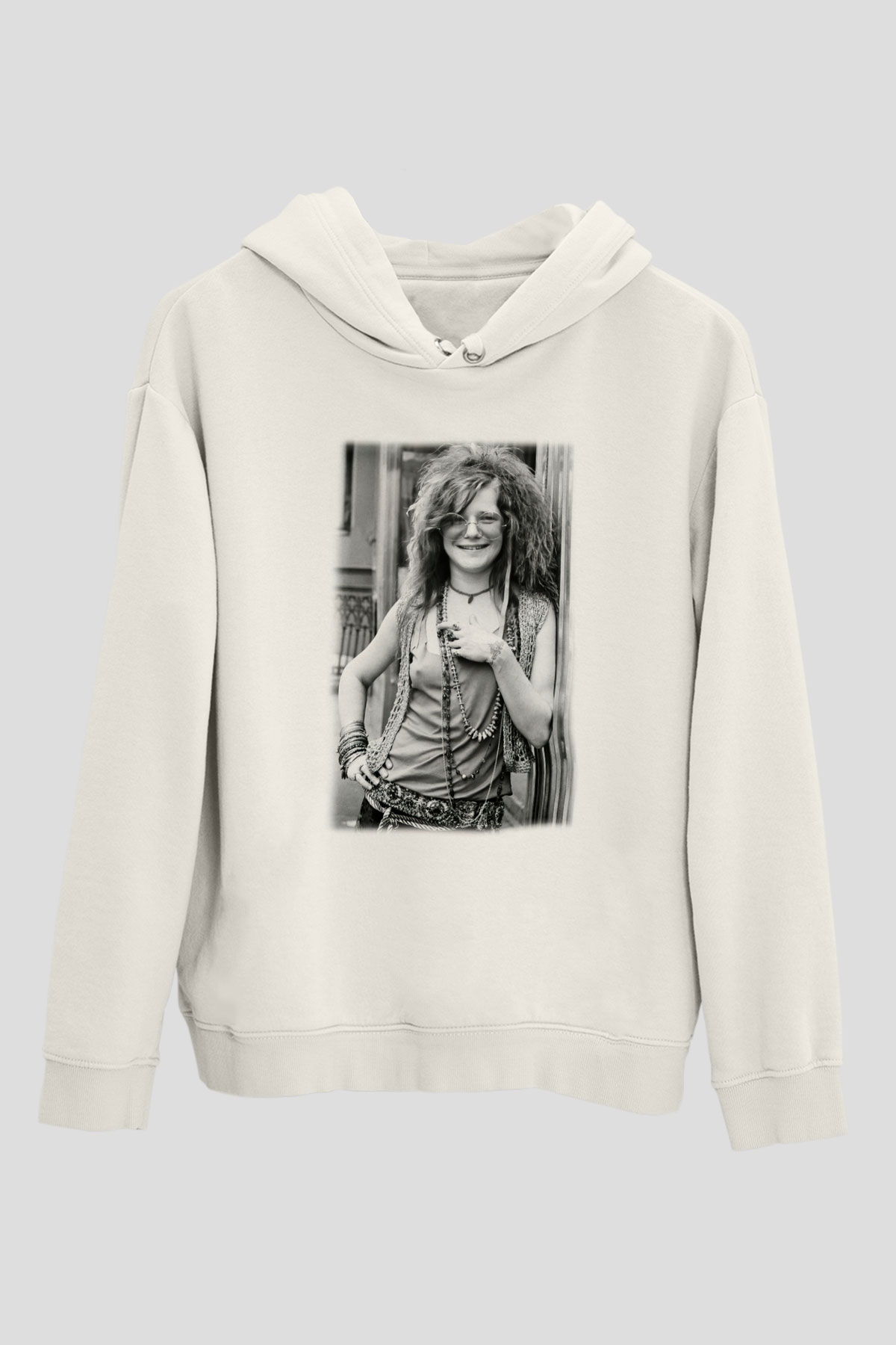 Janis Joplin Beyaz Unisex Kapşonlu Sweatshirt