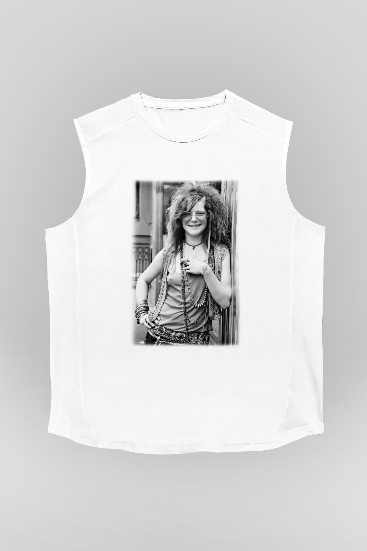 Janis Joplin Beyaz Unisex Kolsuz Tişört