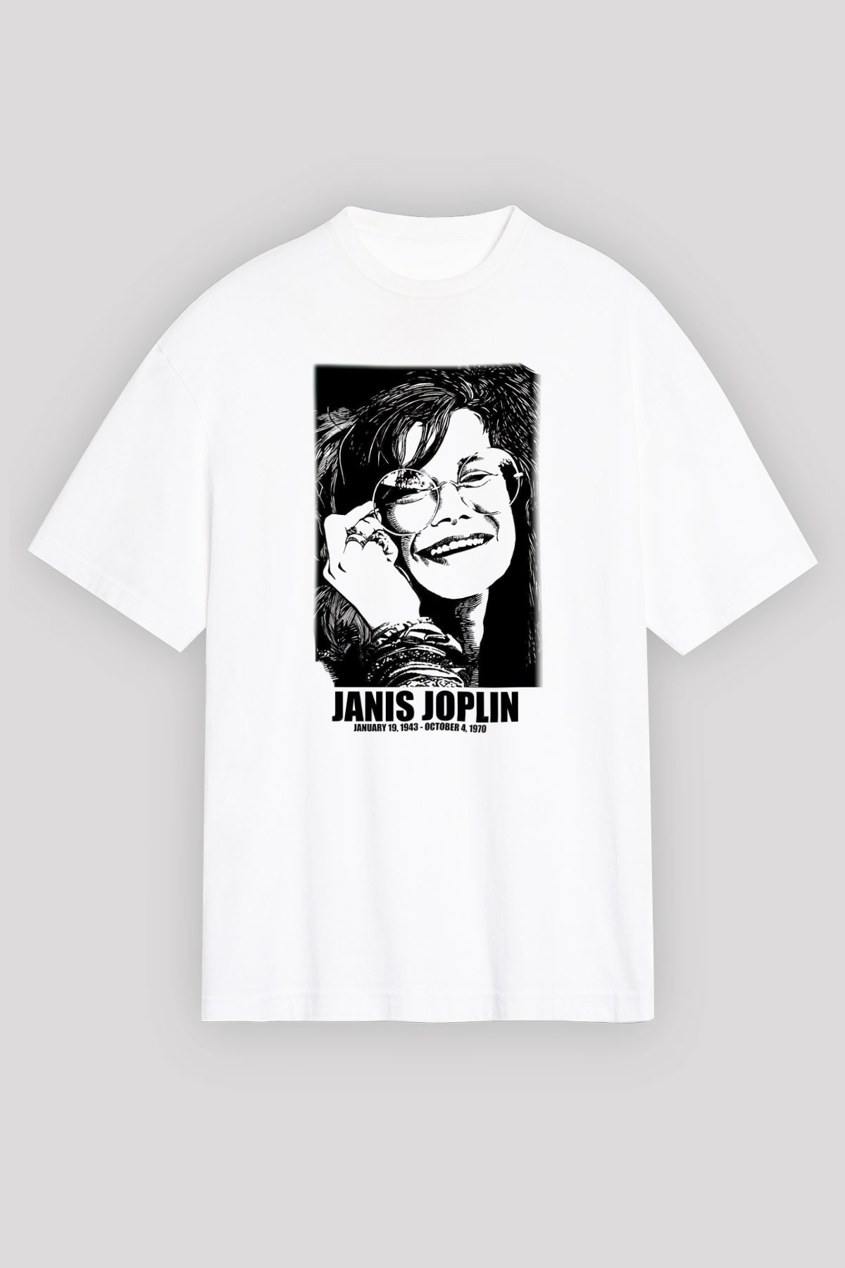 Janis Joplin Beyaz Unisex Oversize Tişört T-Shirt