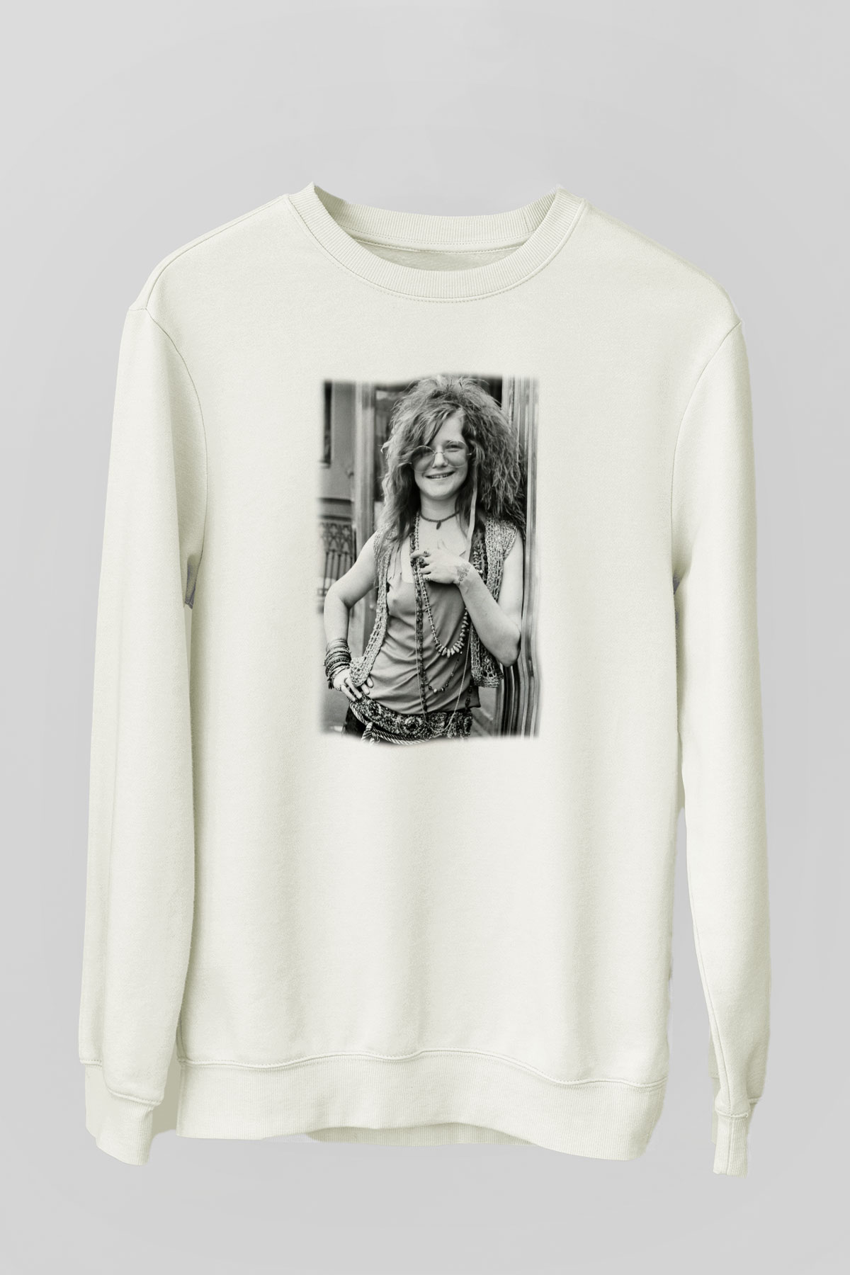 Janis Joplin Beyaz Unisex Sweatshirt