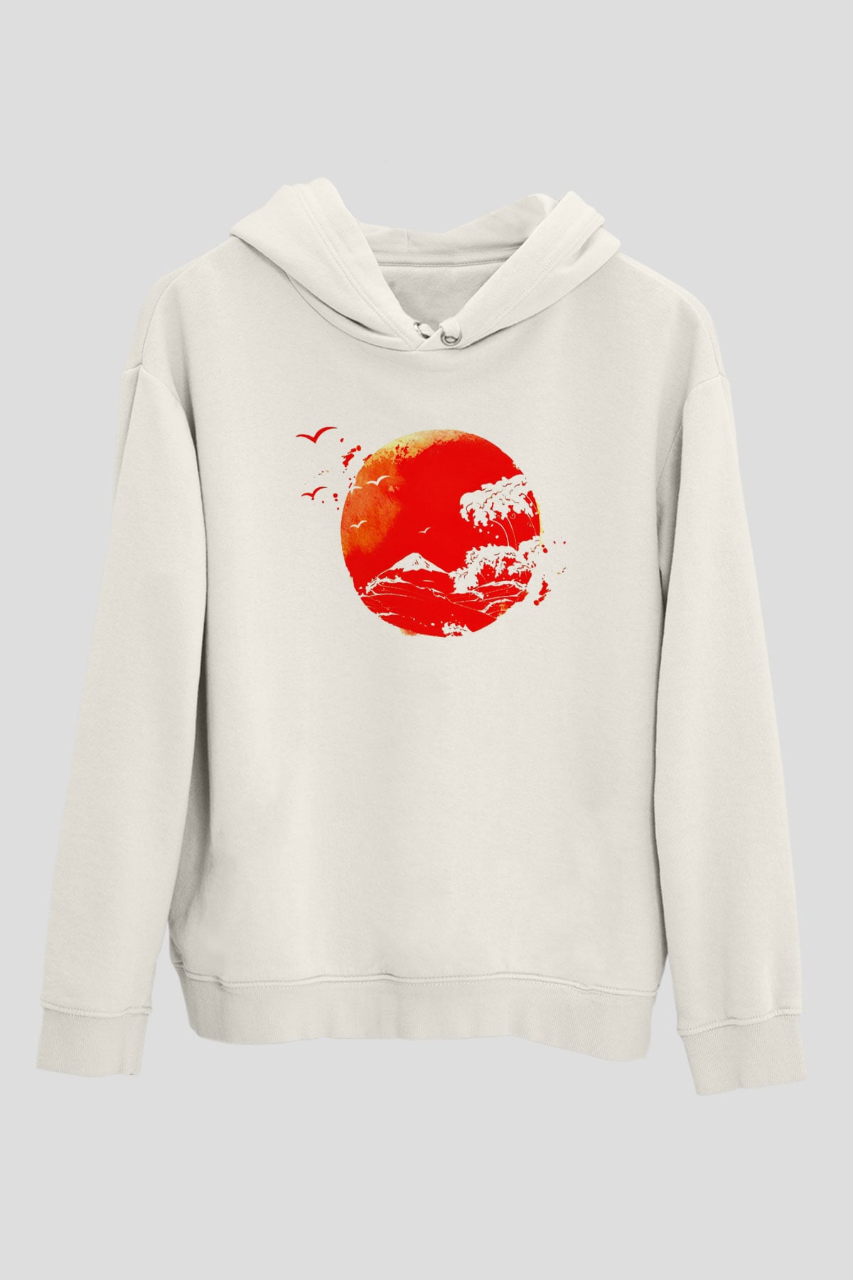 Japonya Beyaz Unisex Kapşonlu Sweatshirt