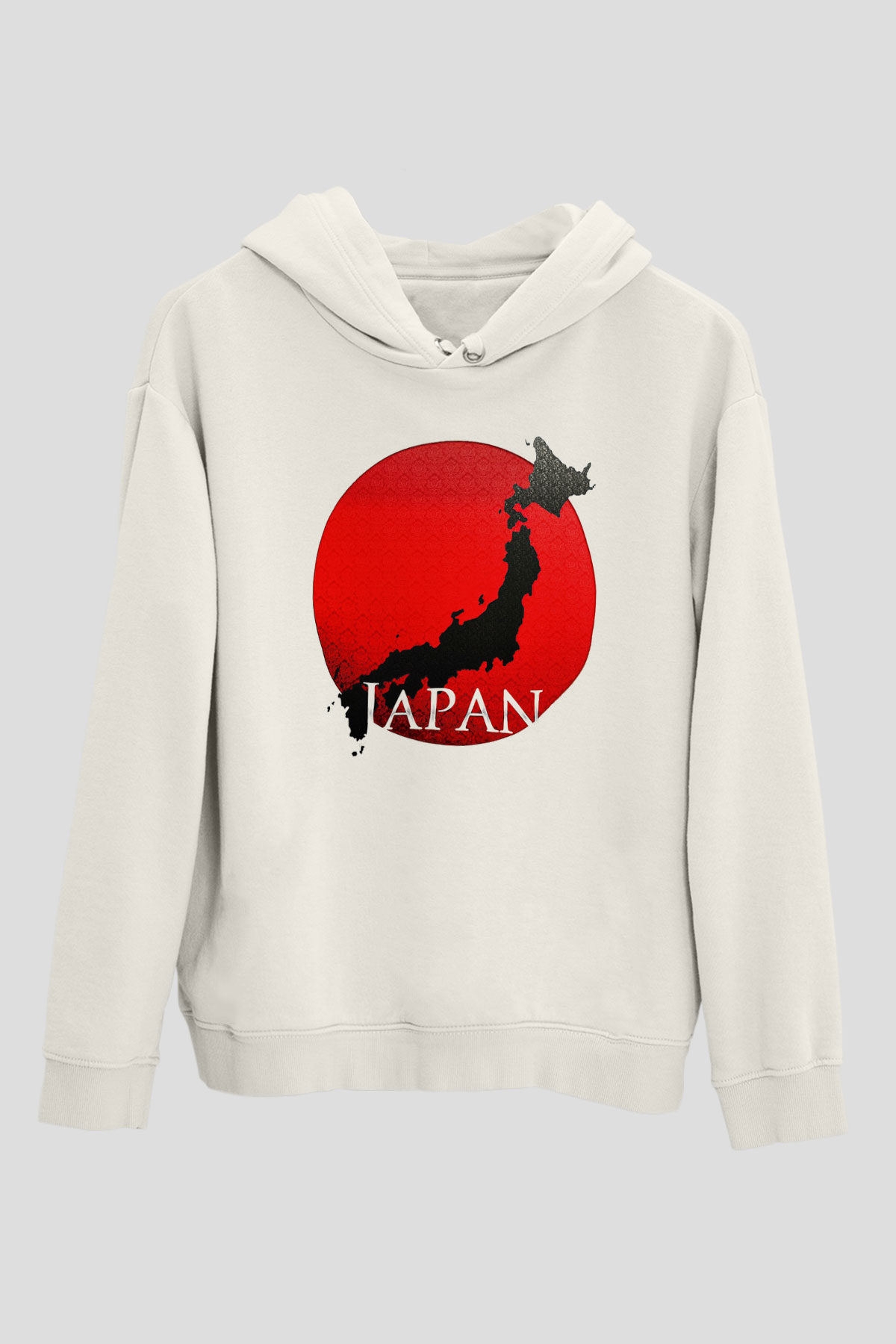 Japonya Beyaz Unisex Kapşonlu Sweatshirt