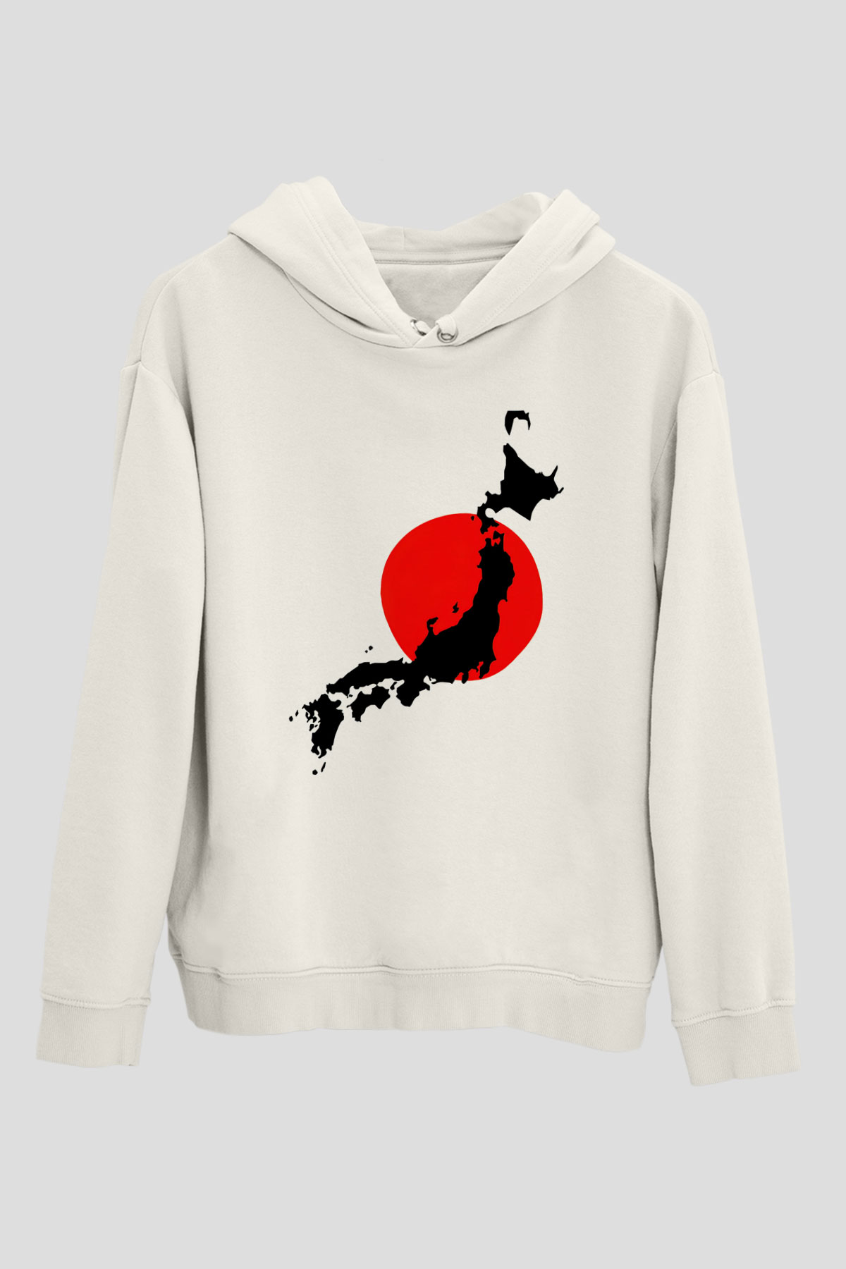Japonya Beyaz Unisex Kapşonlu Sweatshirt