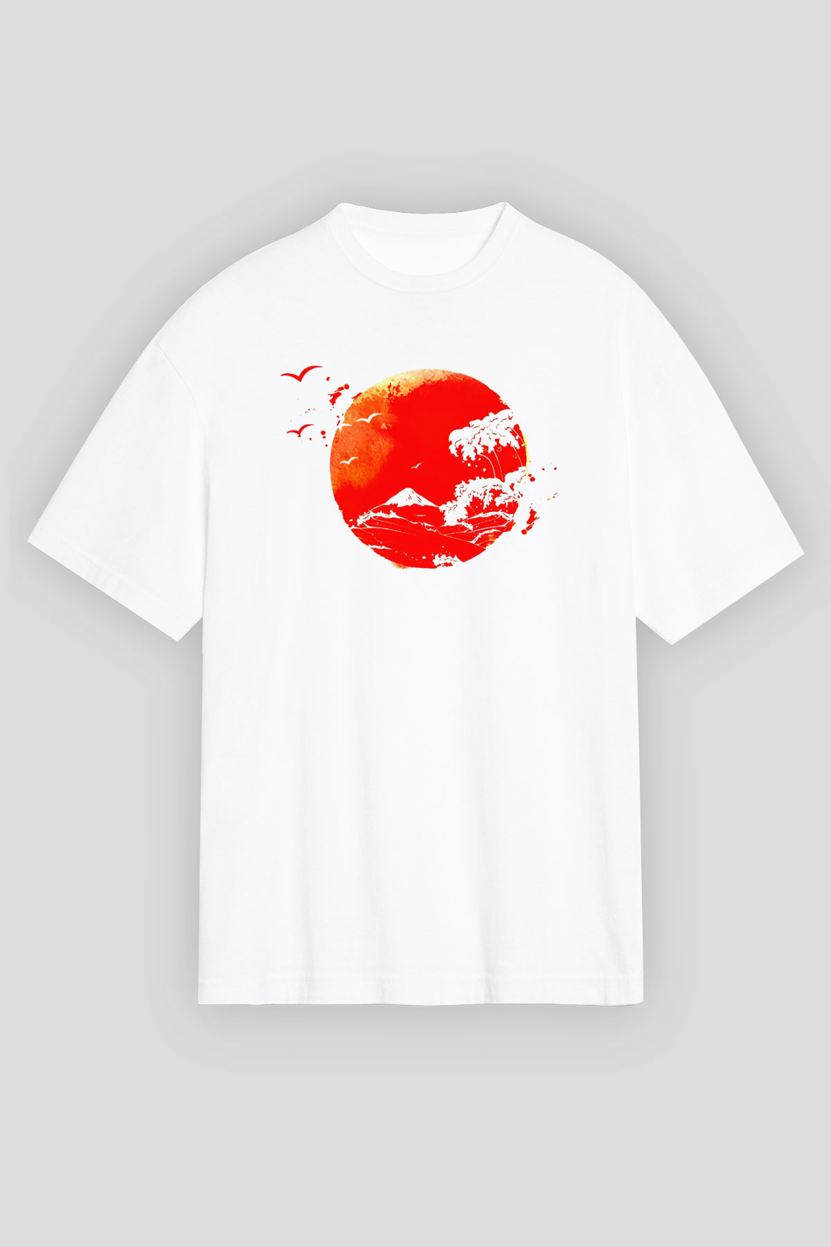 Japonya Beyaz Unisex Oversize Tişört T-Shirt