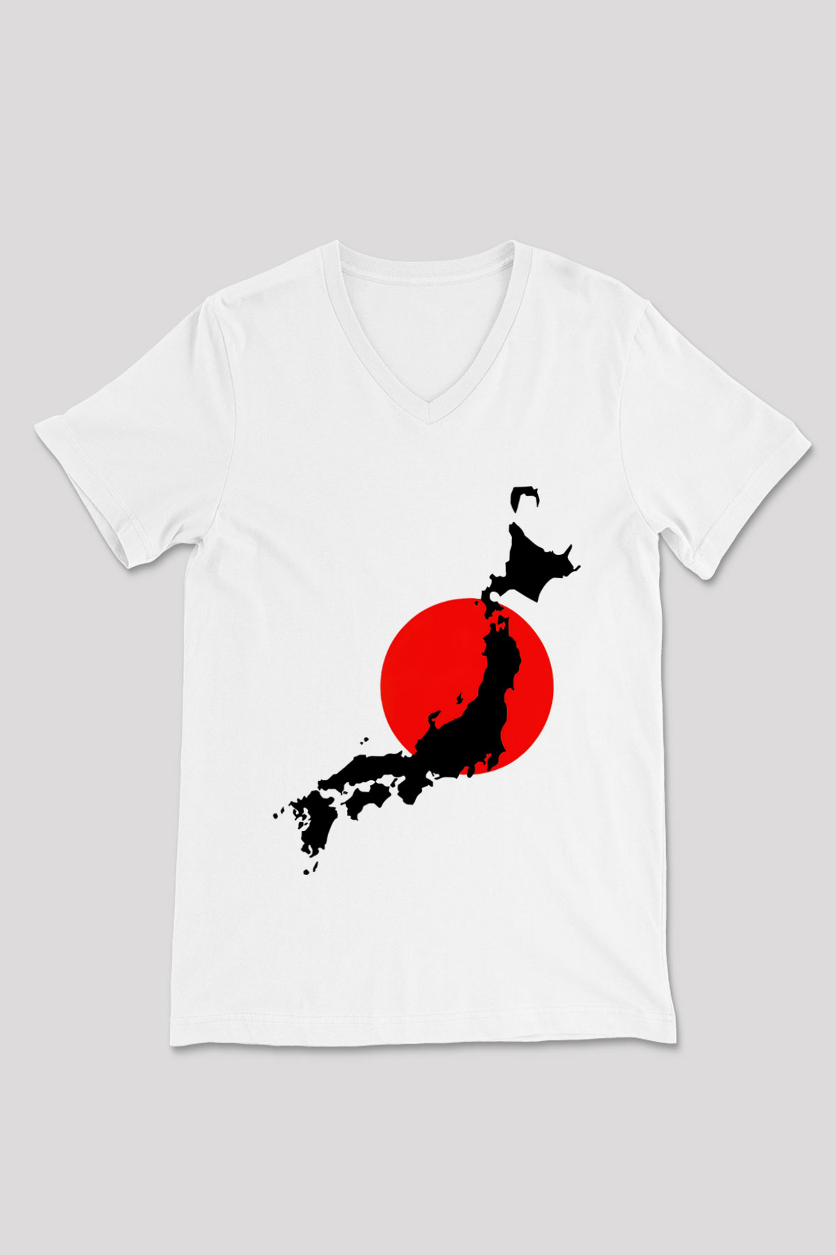 Japonya Beyaz Unisex V Yaka Tişört T-Shirt