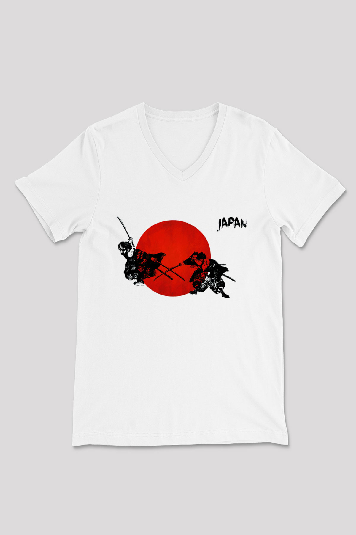 Japonya Beyaz Unisex V Yaka Tişört T-Shirt