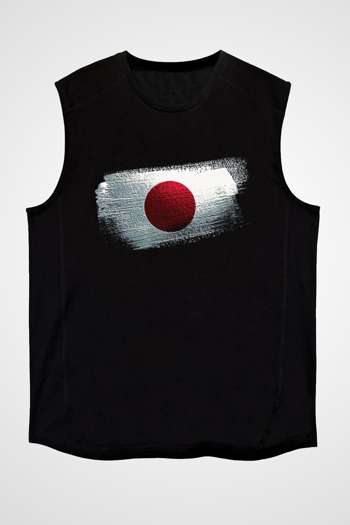 Japonya - Japan Bayrağı Baskılı Unisex Siyah Kolsuz Tişört