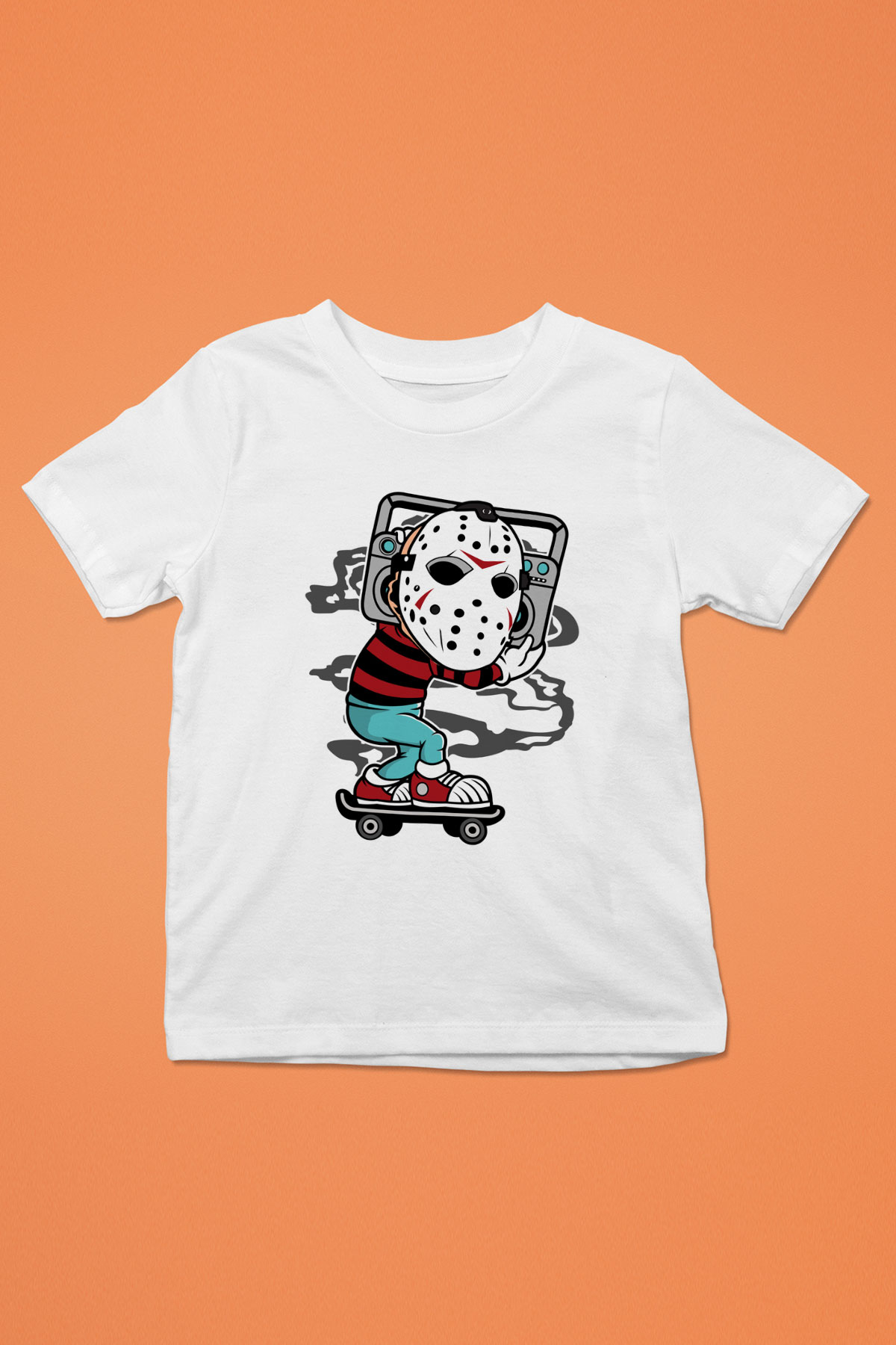 Jason Boombox Baskılı Unisex Beyaz Çocuk Tişört