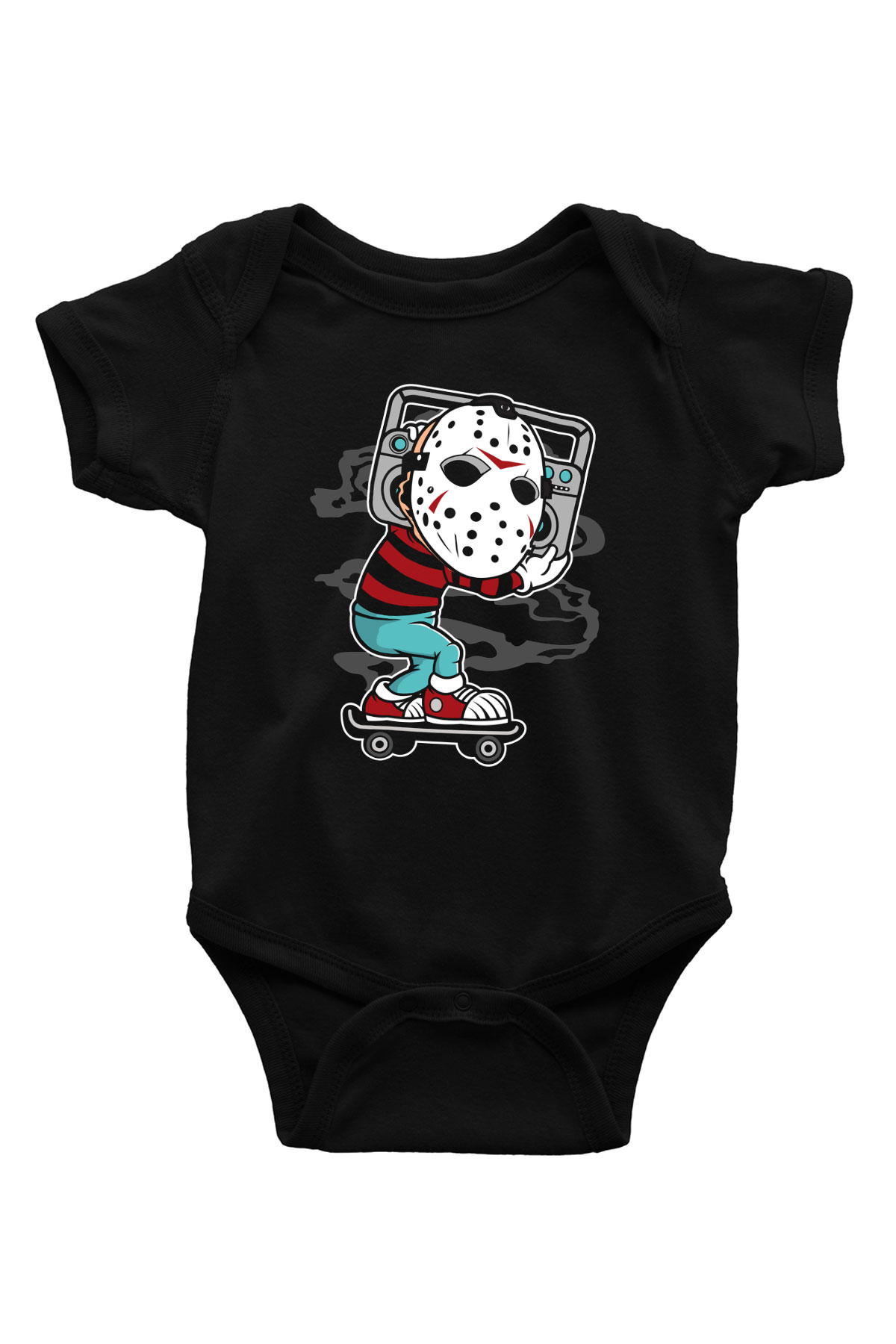 Jason Boombox Baskılı Unisex Siyah Bebek Body - Zıbın