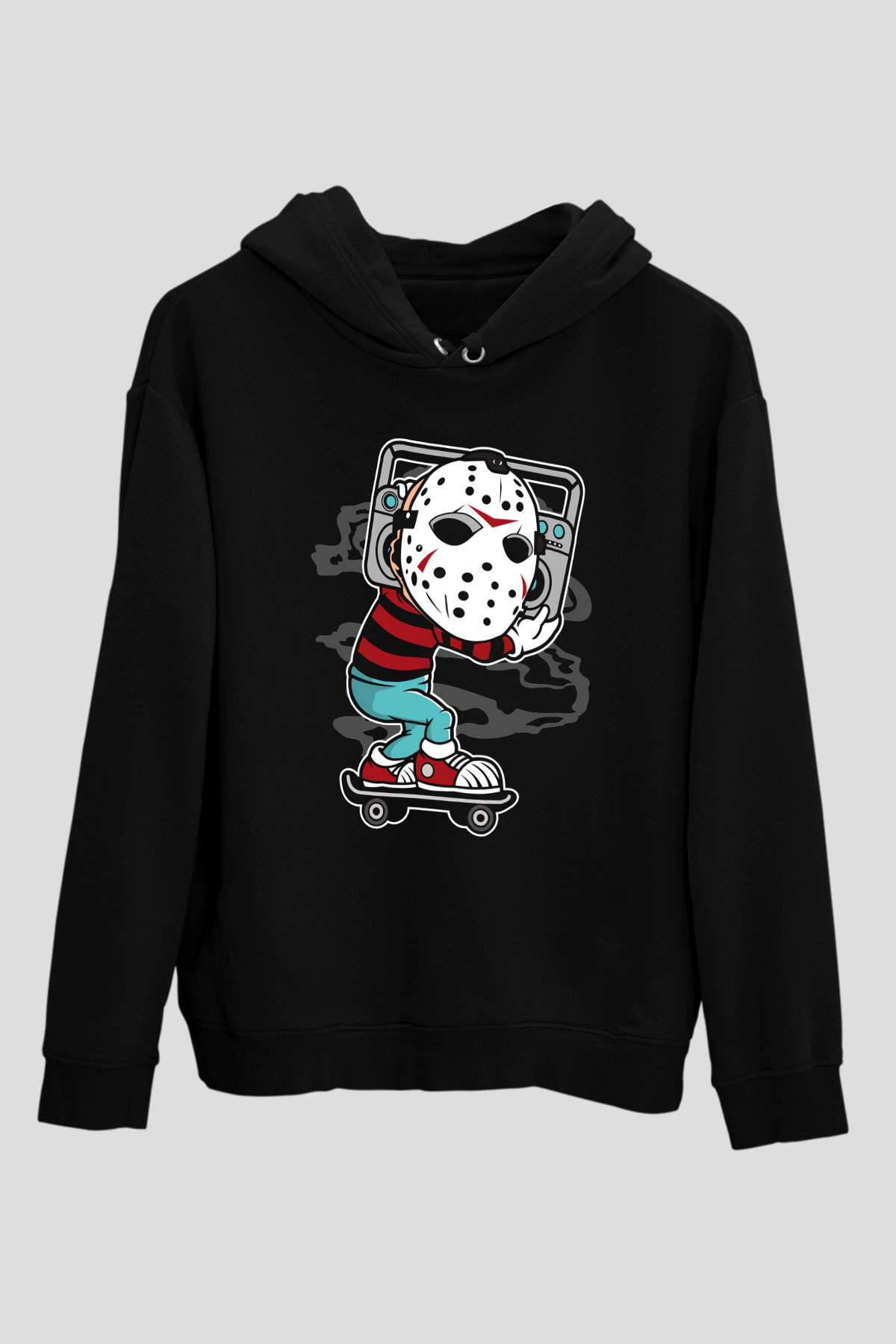 Jason Boombox Baskılı Unisex Siyah Hoodie