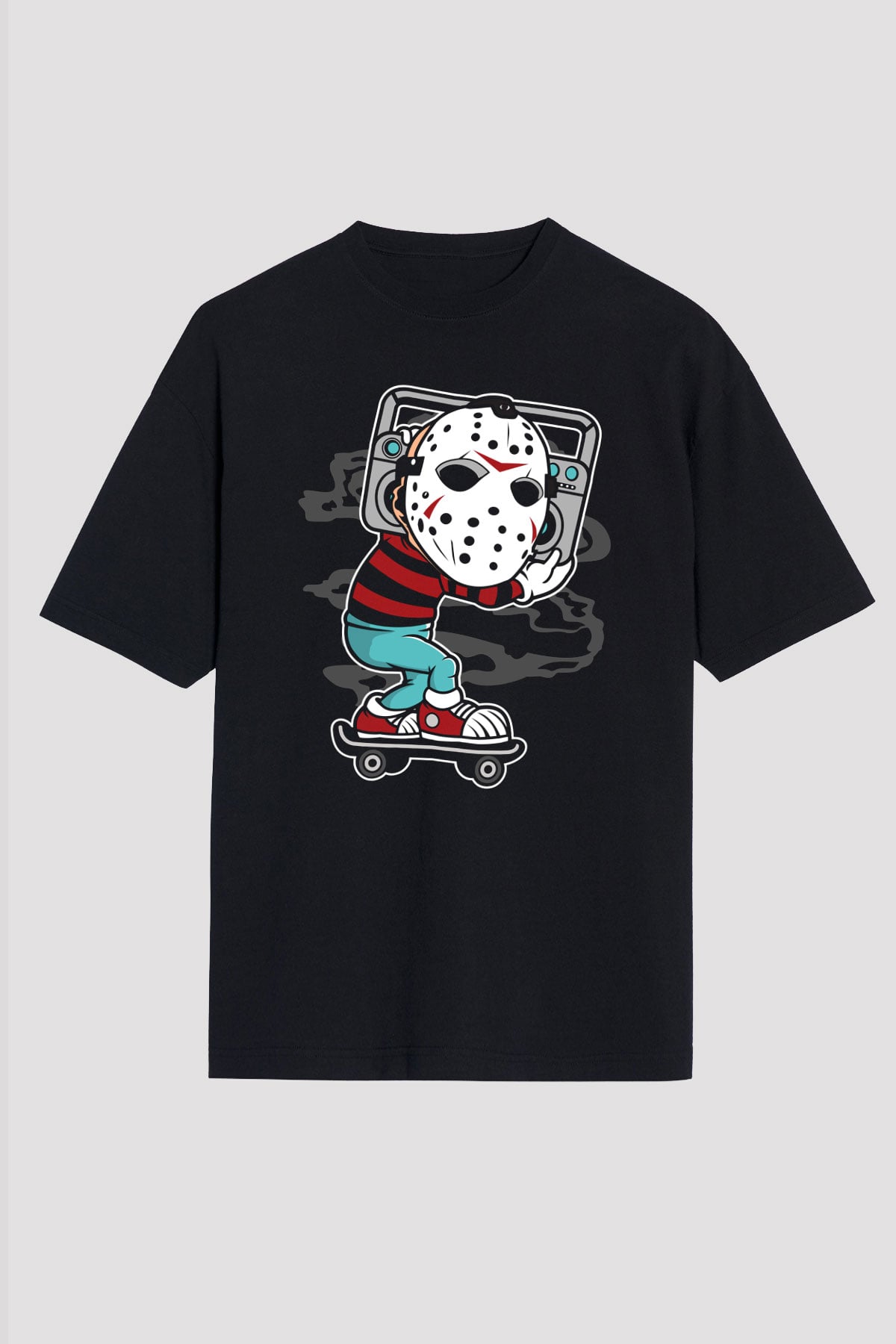 Jason Boombox Baskılı Unisex Siyah Oversize Tişört