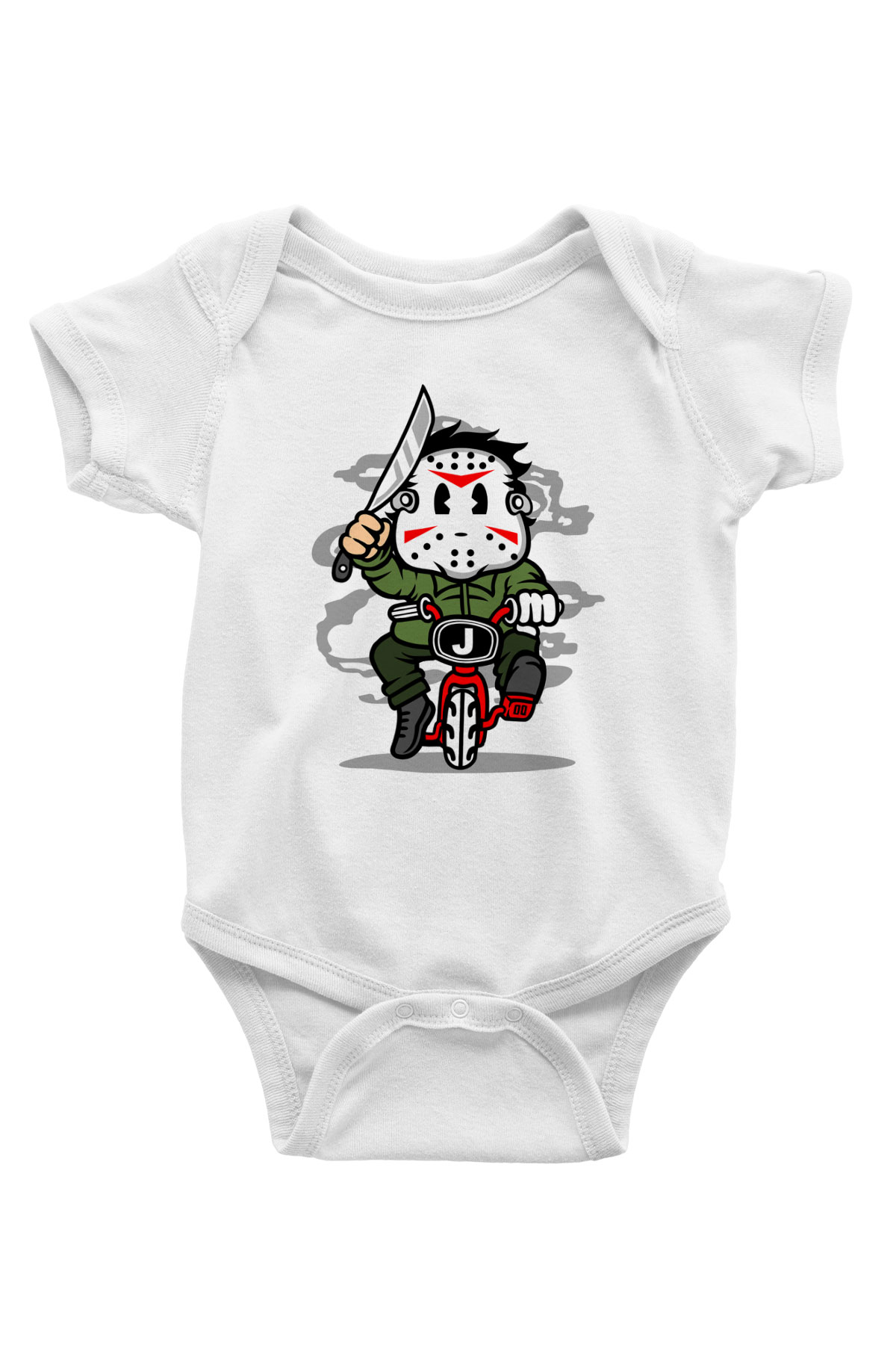 Jason Minibike Baskılı Unisex Beyaz Bebek Body - Zıbın