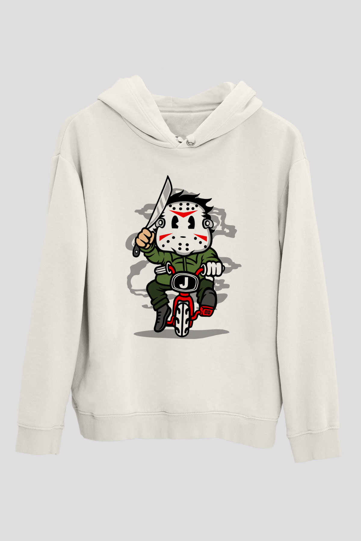 Jason Minibike Baskılı Unisex Beyaz Hoodie