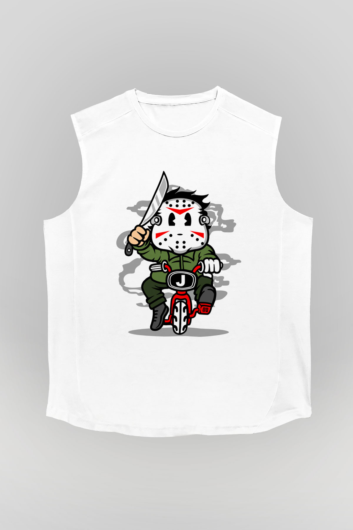 Jason Minibike Baskılı Unisex Beyaz Kolsuz Tişört