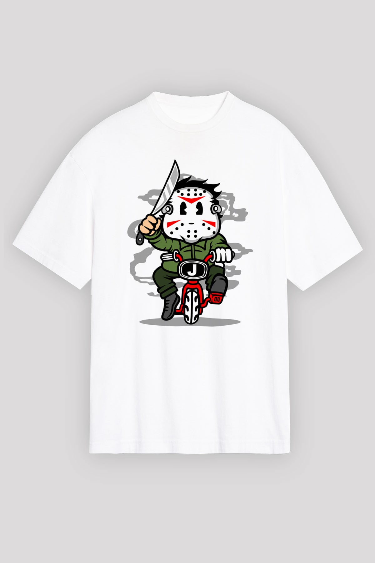 Jason Minibike Baskılı Unisex Beyaz Oversize Tişört