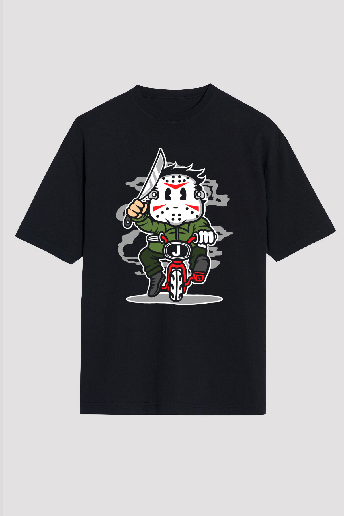 Jason Minibike Baskılı Unisex Siyah Oversize Tişört