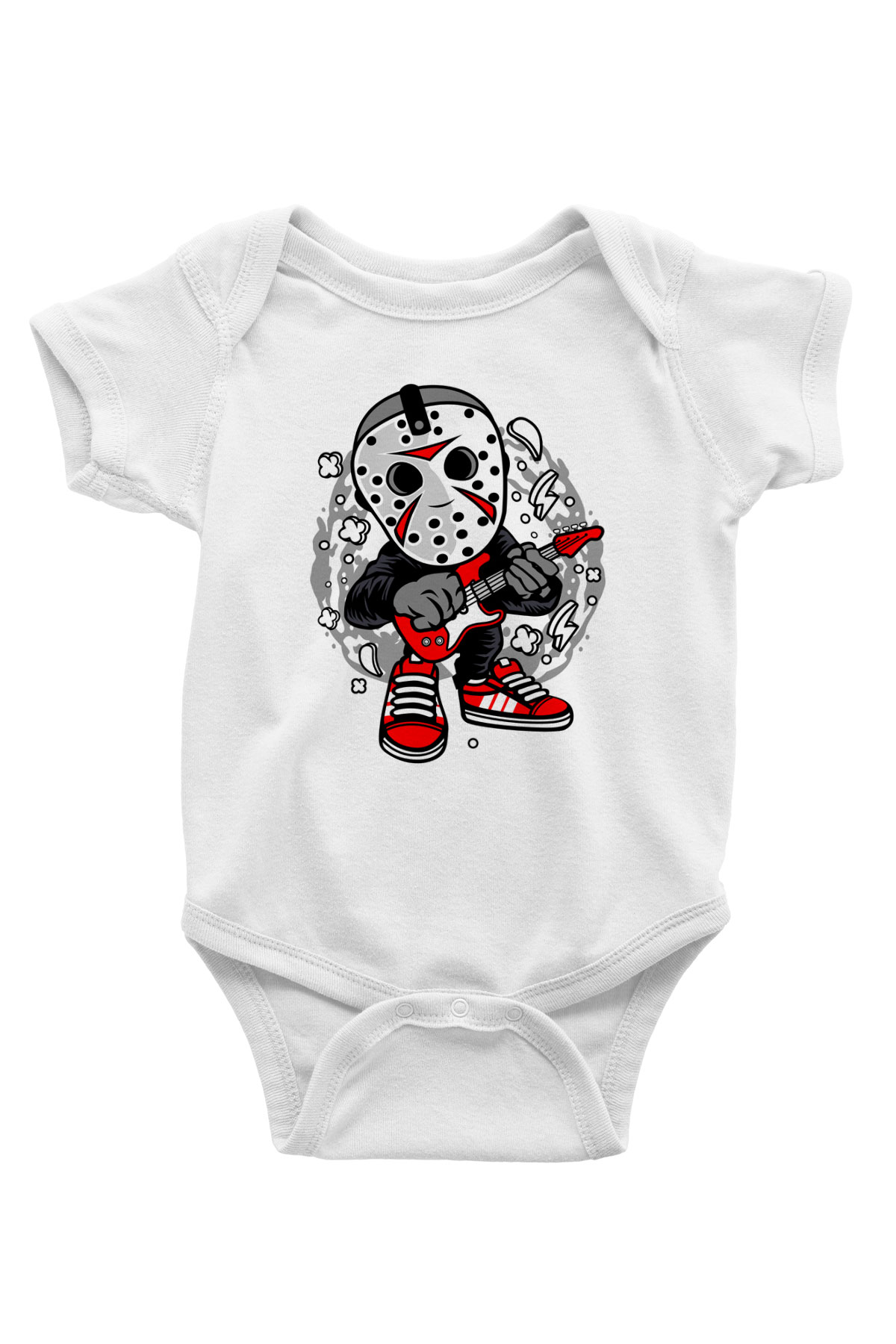 Jason Rockstar Baskılı Unisex Beyaz Bebek Body - Zıbın