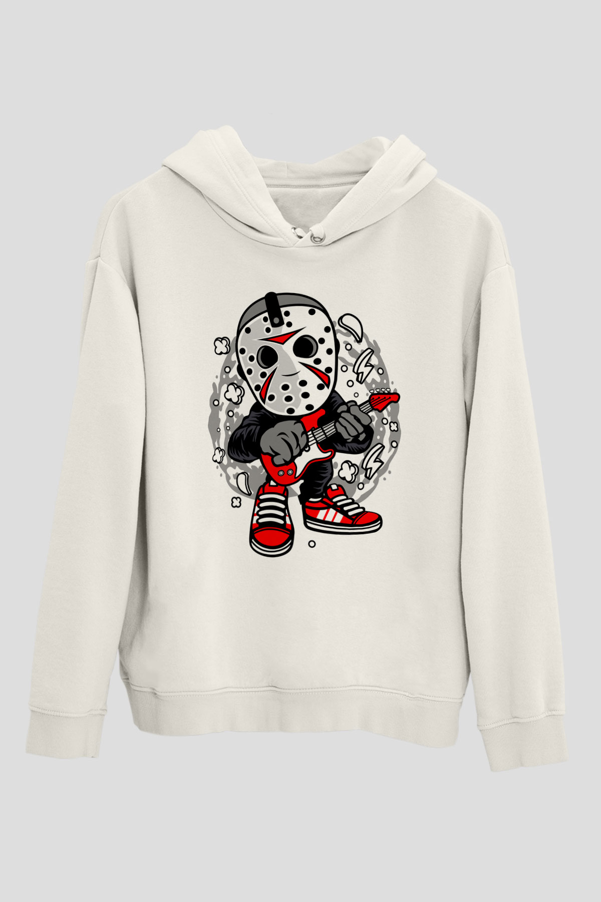 Jason Rockstar Baskılı Unisex Beyaz Hoodie