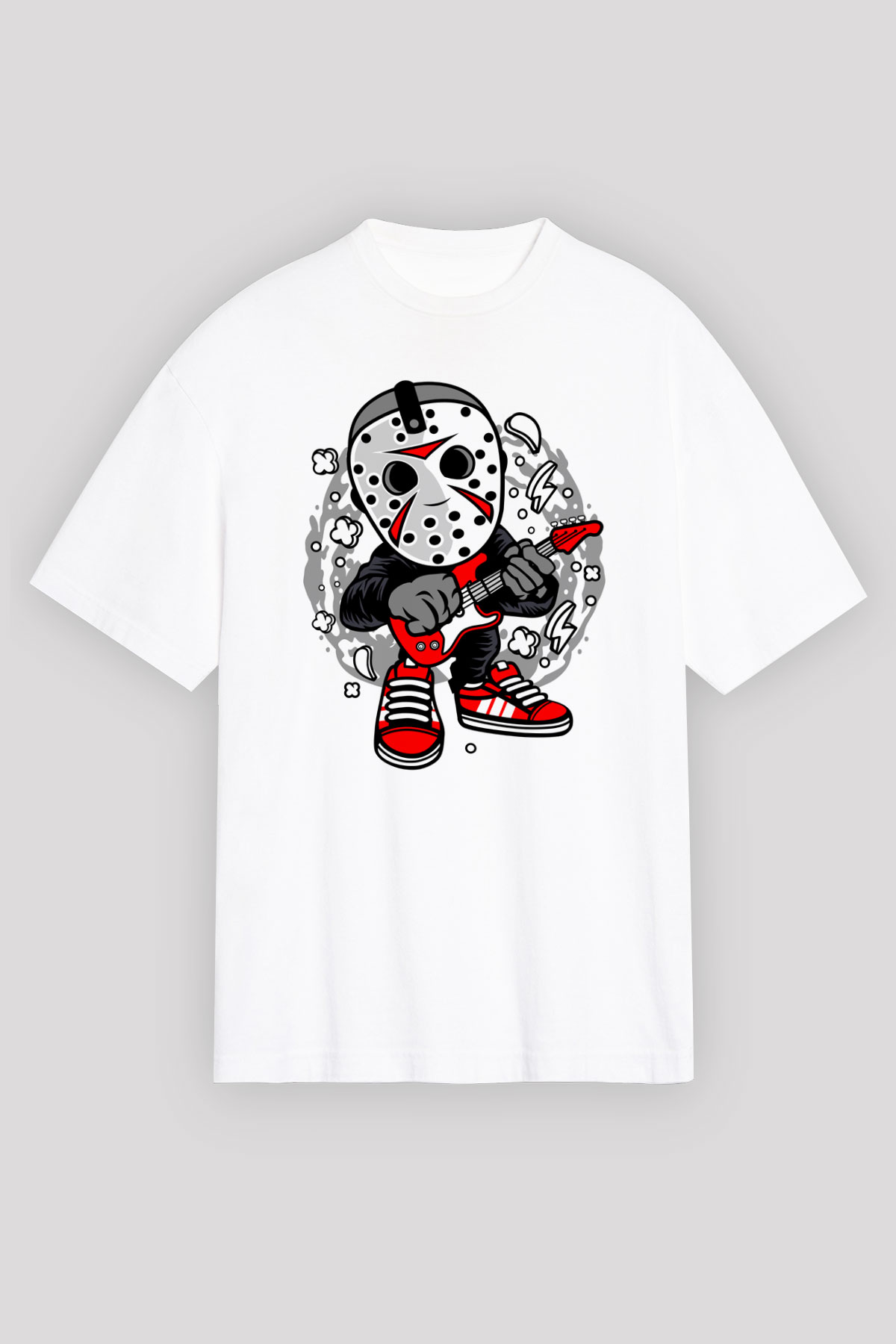 Jason Rockstar Baskılı Unisex Beyaz Oversize Tişört