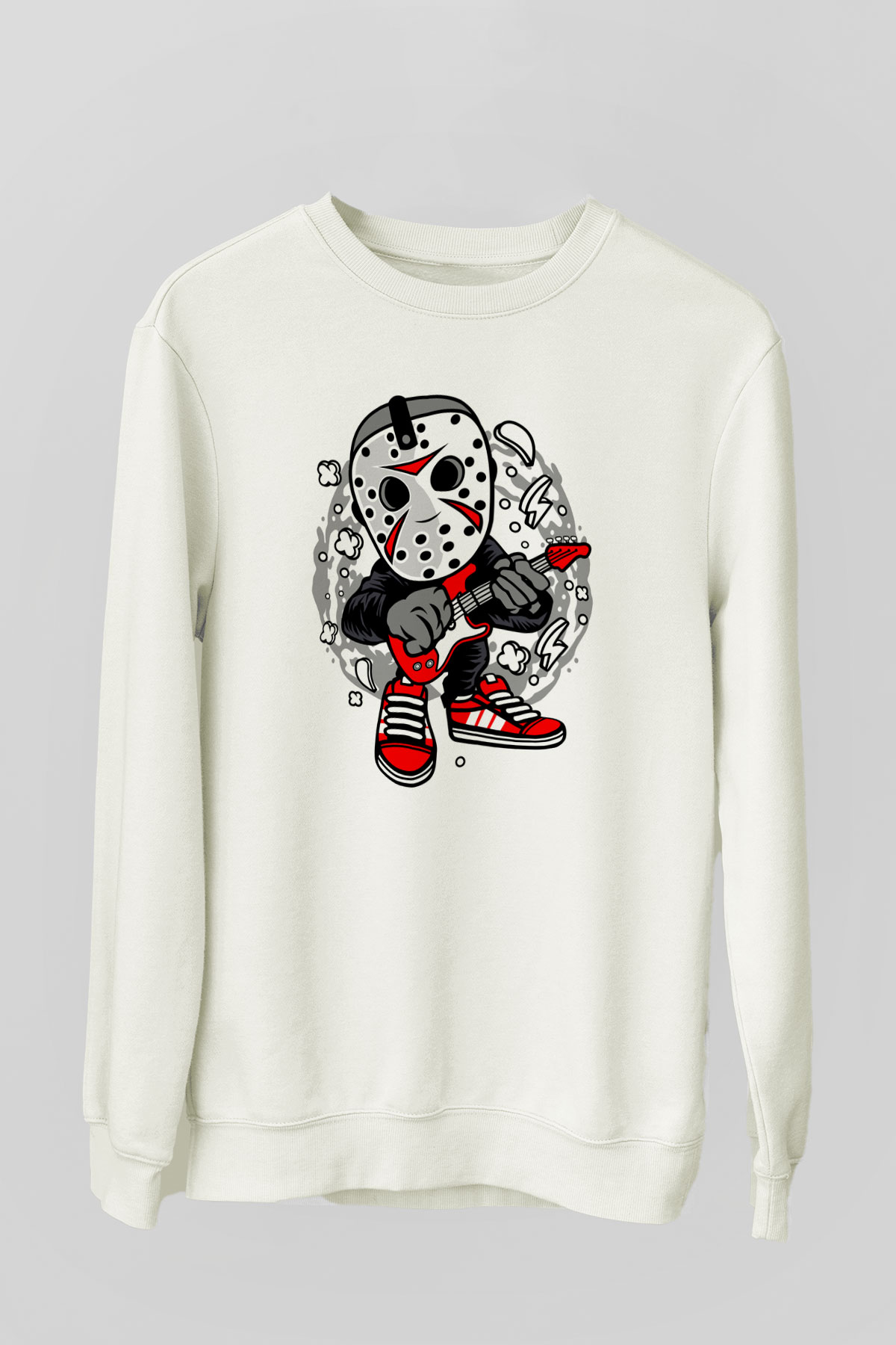 Jason Rockstar Baskılı Unisex Beyaz Sweatshirt