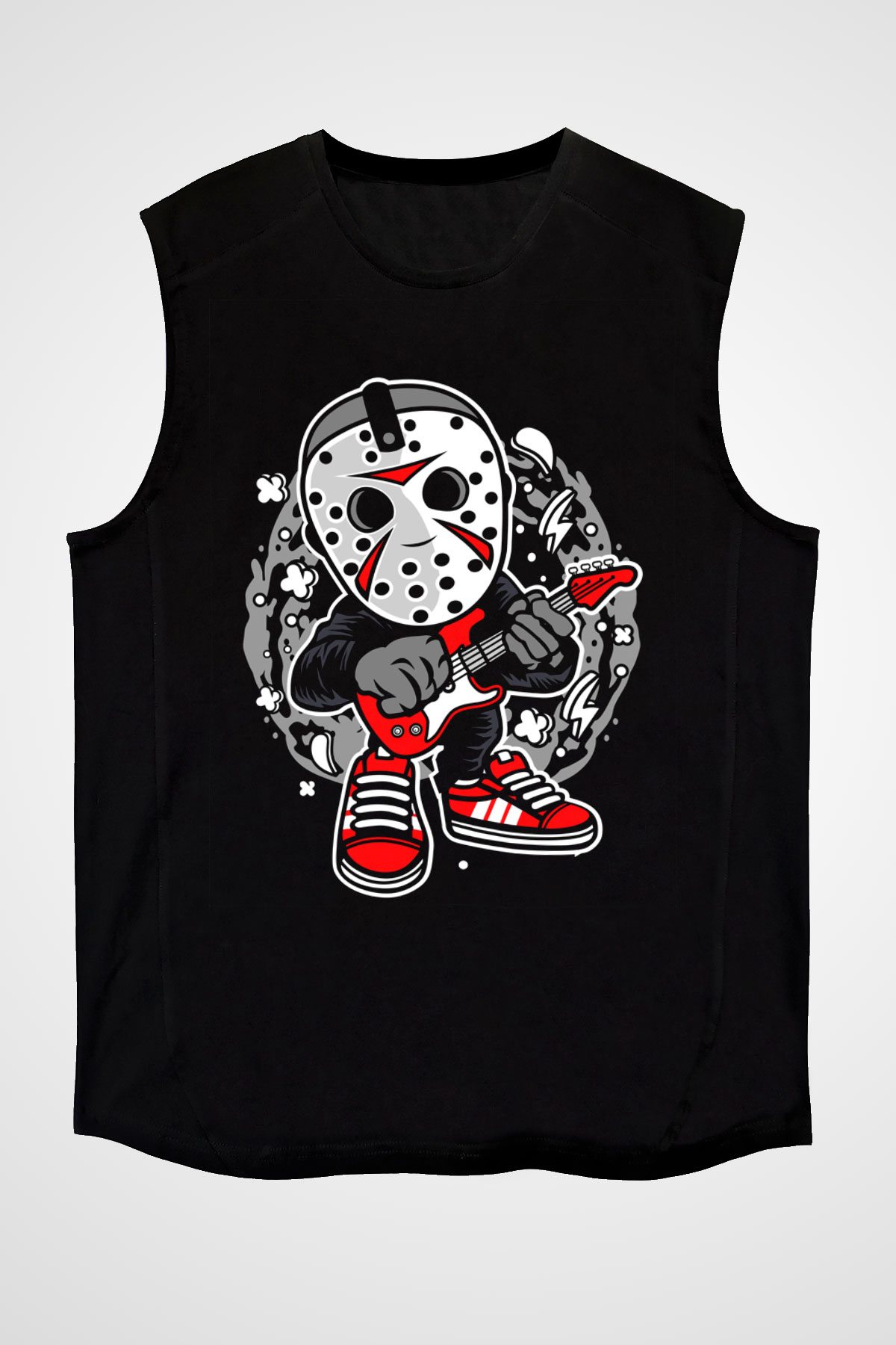 Jason Rockstar Baskılı Unisex Siyah Kolsuz Tişört