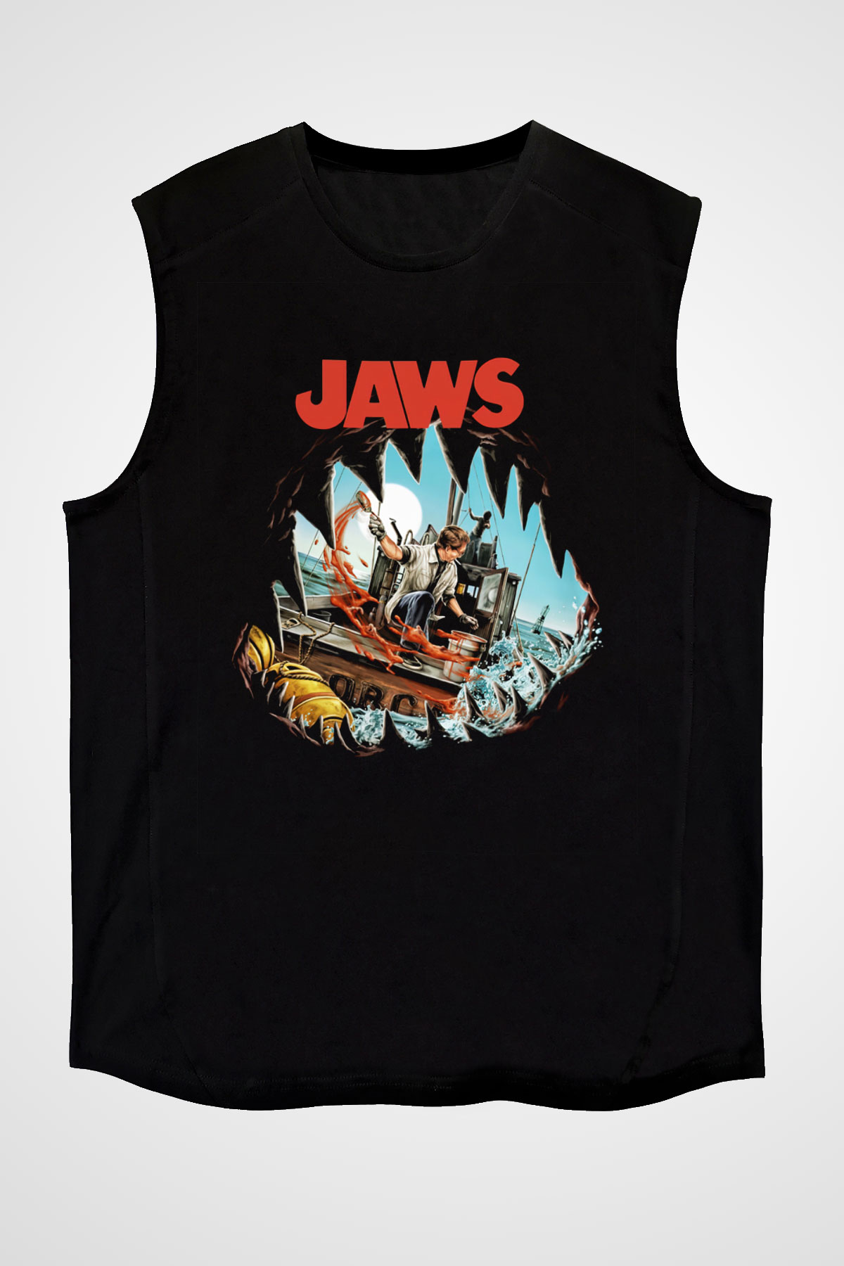 Jaws Siyah Unisex Kolsuz Tişört