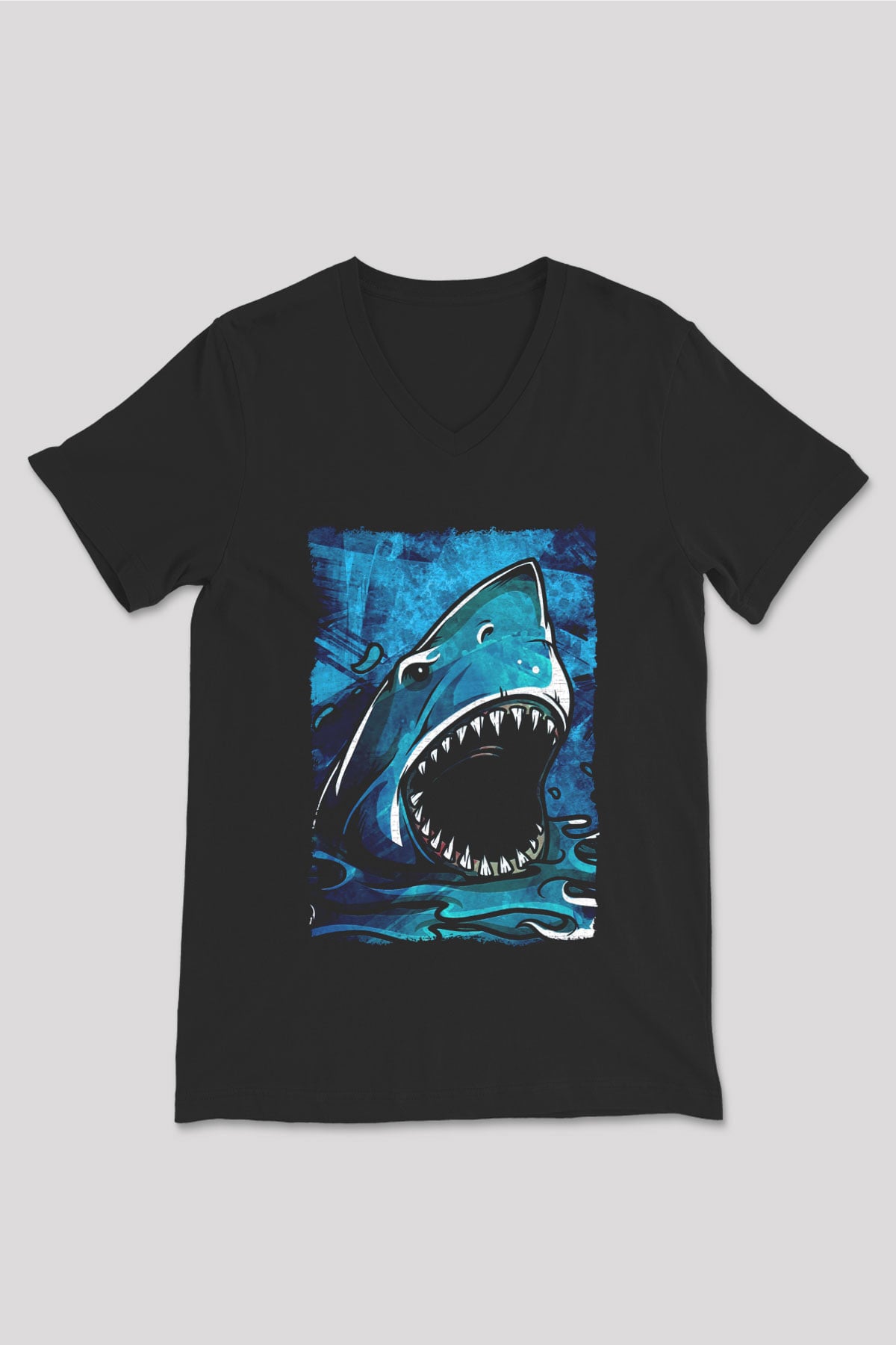 Jaws Siyah Unisex V Yaka Tişört