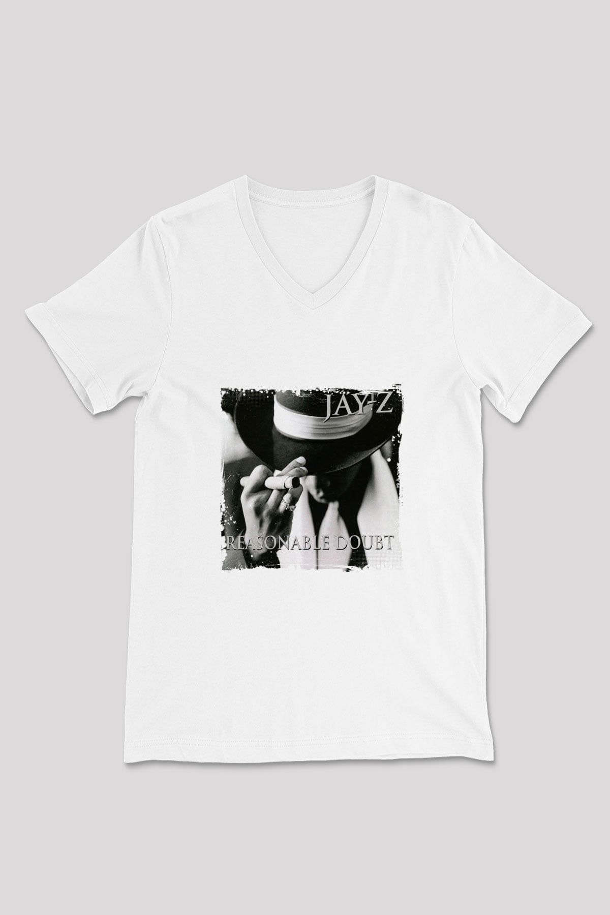 Jay-Z Baskılı Beyaz V Yaka Unisex Tişört
