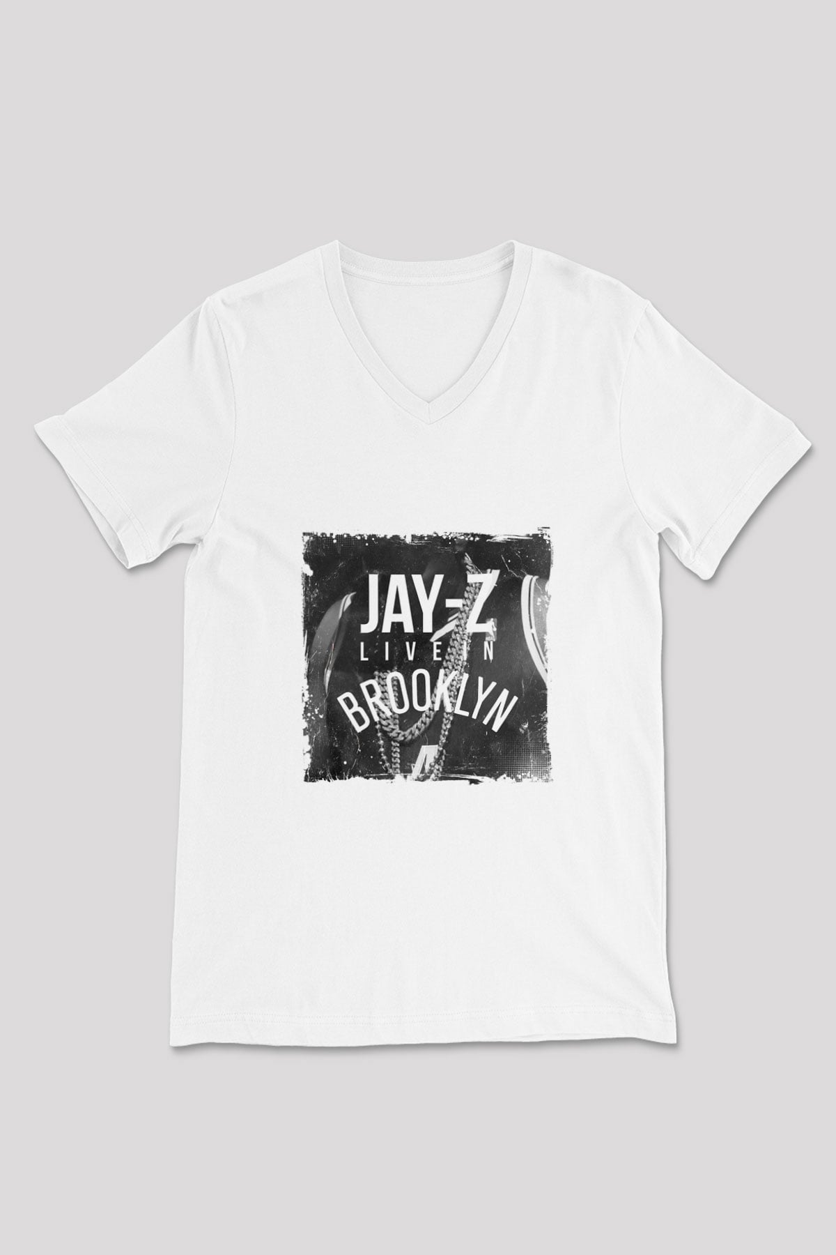 Jay-Z Baskılı Beyaz V Yaka Unisex Tişört