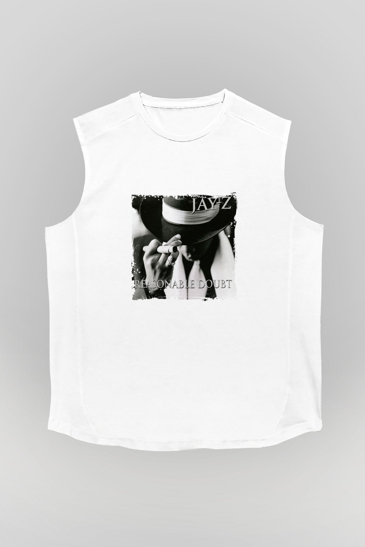 Jay-Z Baskılı Unisex Beyaz Kolsuz Tişört
