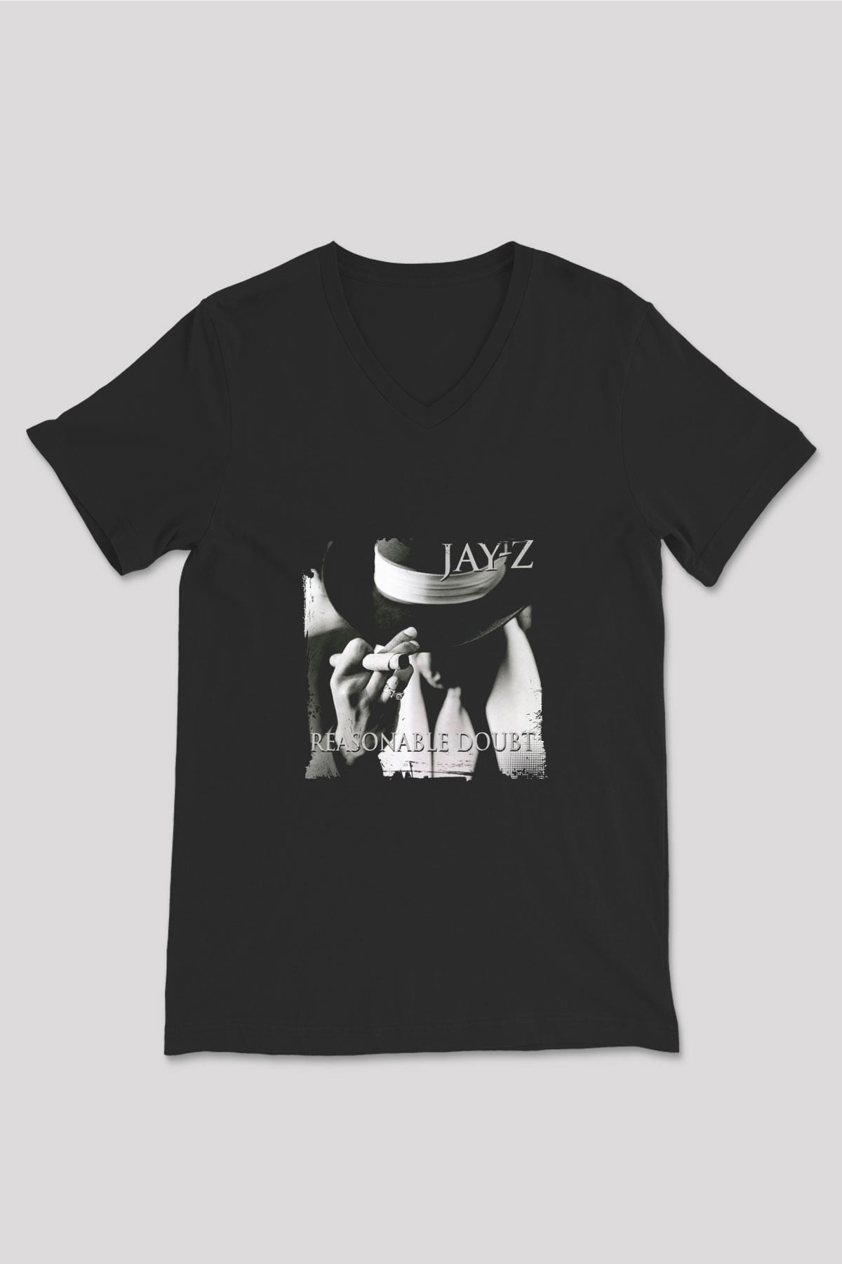 Jay-Z Baskılı Unisex Siyah V Yaka Tişört
