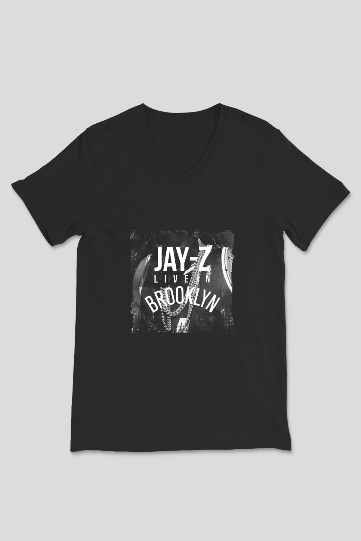 Jay-Z Baskılı Unisex Siyah V Yaka Tişört