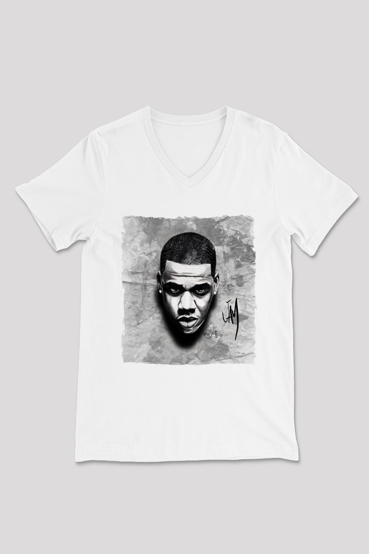 Jay-Z Beyaz Unisex V Yaka Tişört