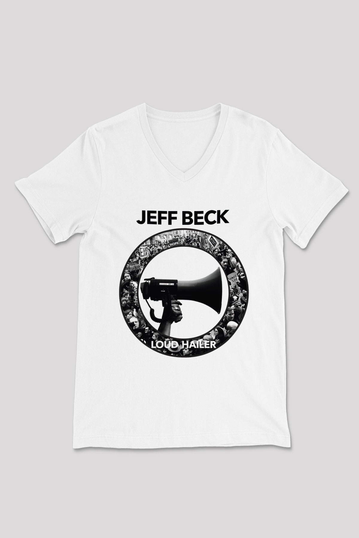 Jeff Beck Beyaz Unisex V Yaka Tişört T-Shirt