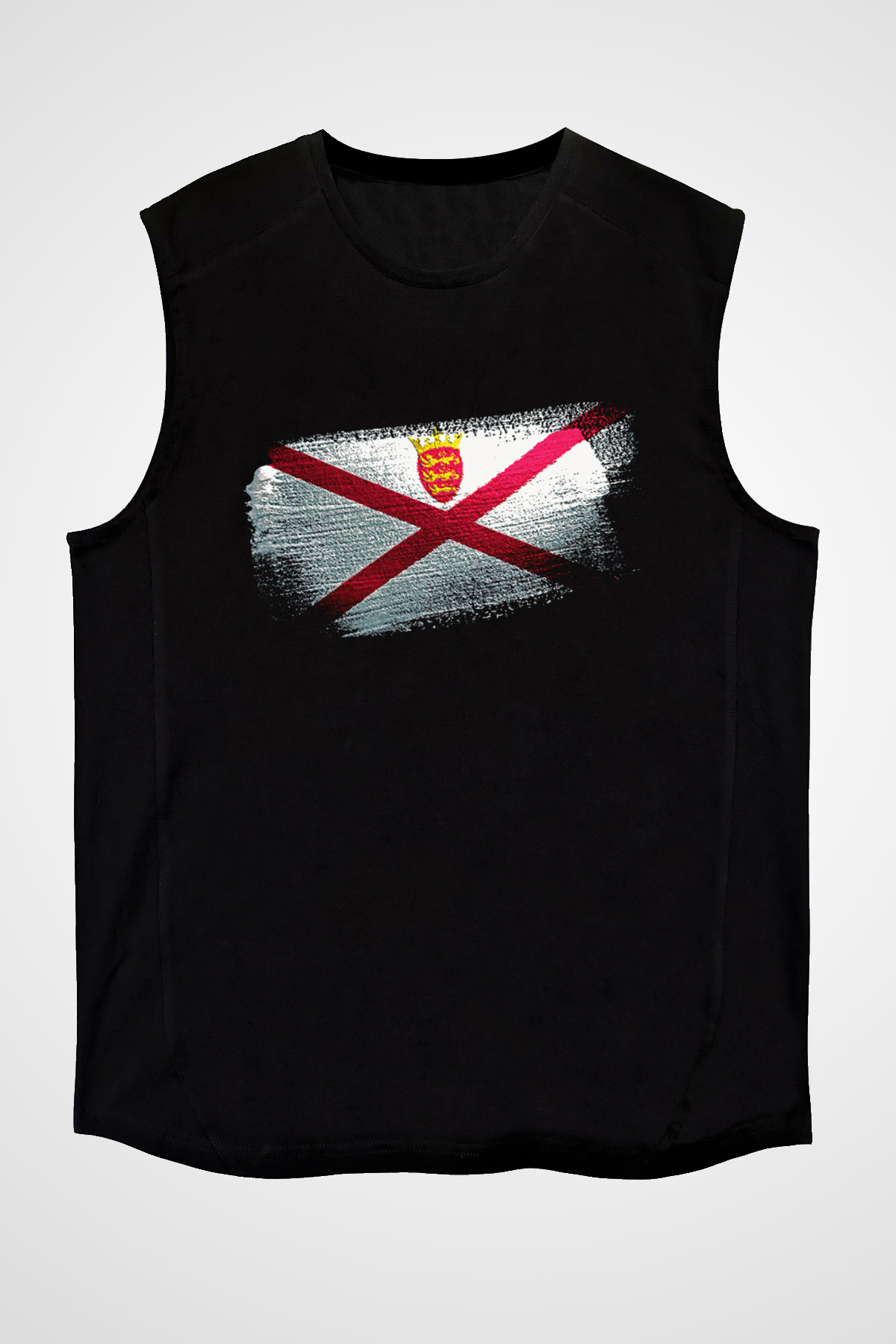 Jersey Bayrağı Baskılı Unisex Siyah Kolsuz Tişört