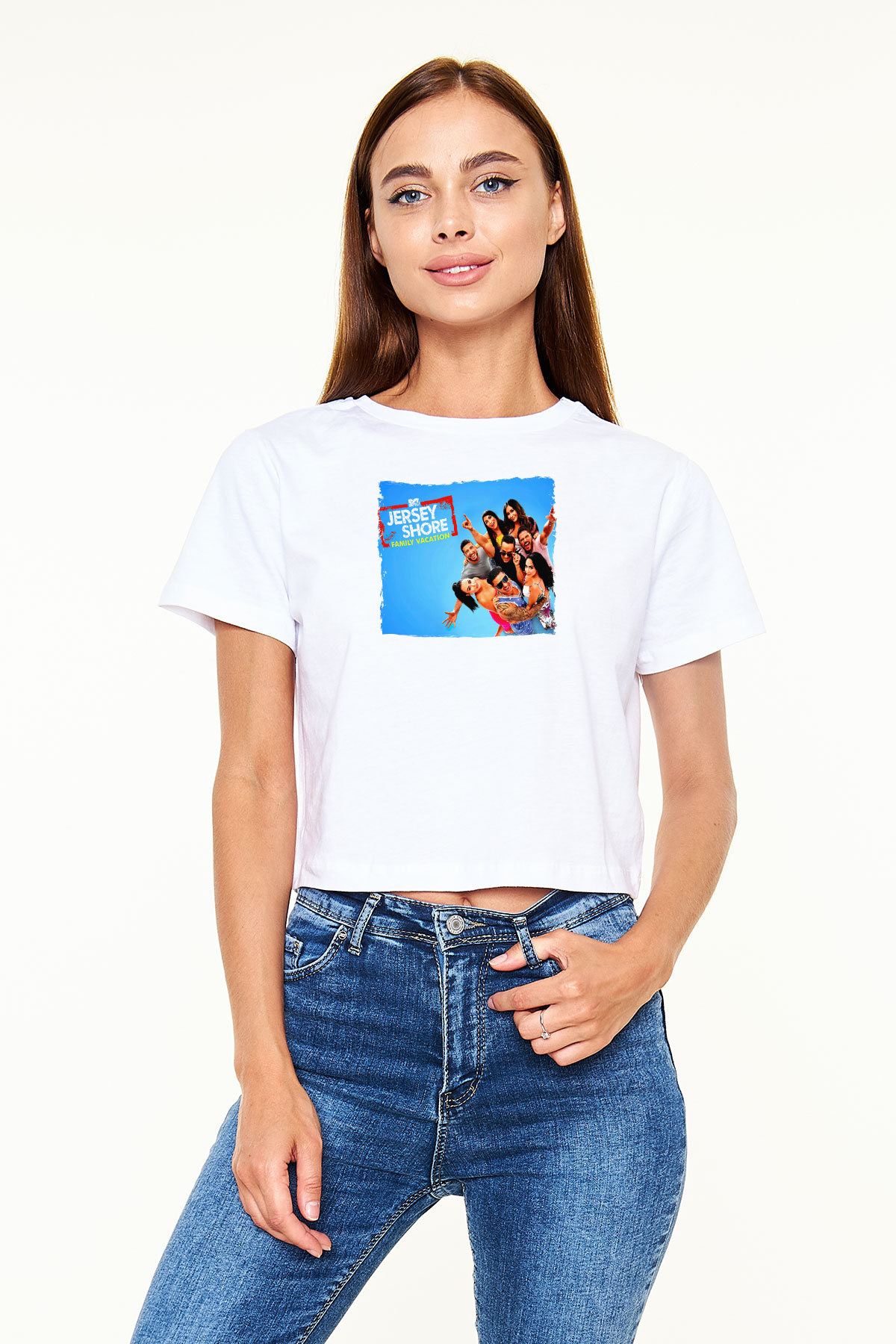 Jersey Shore Beyaz  Crop Top Tişört
