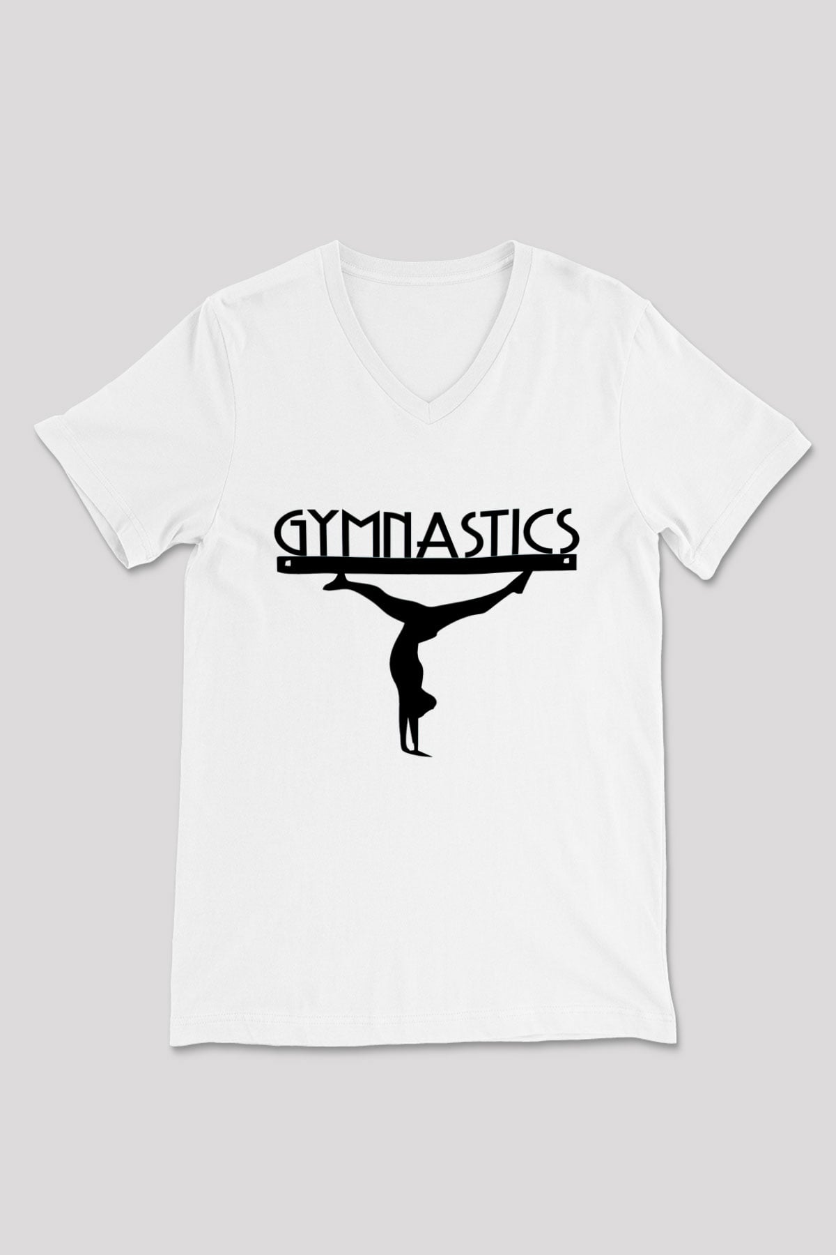 Jimnastik Beyaz Unisex V Yaka Tişört T-Shirt