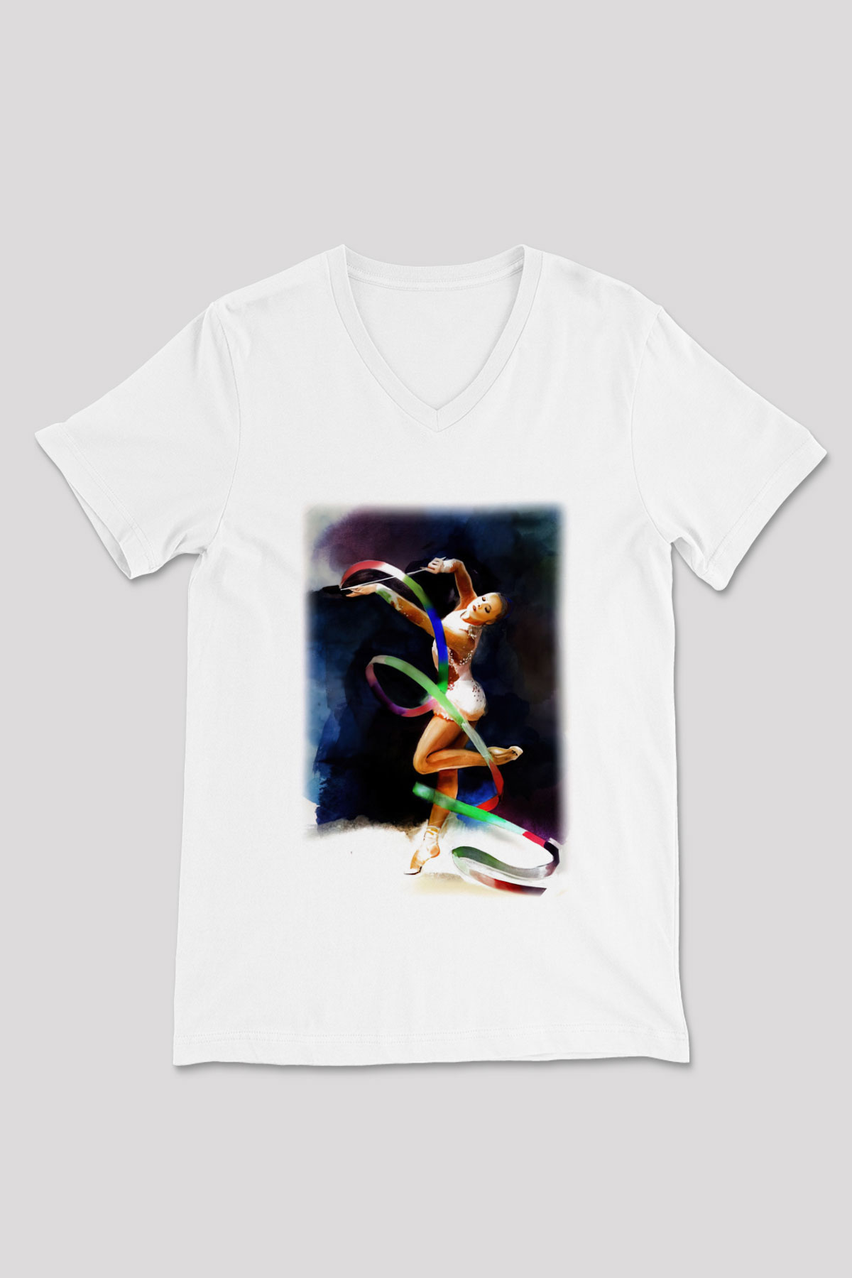 Jimnastik Beyaz Unisex V Yaka Tişört T-Shirt