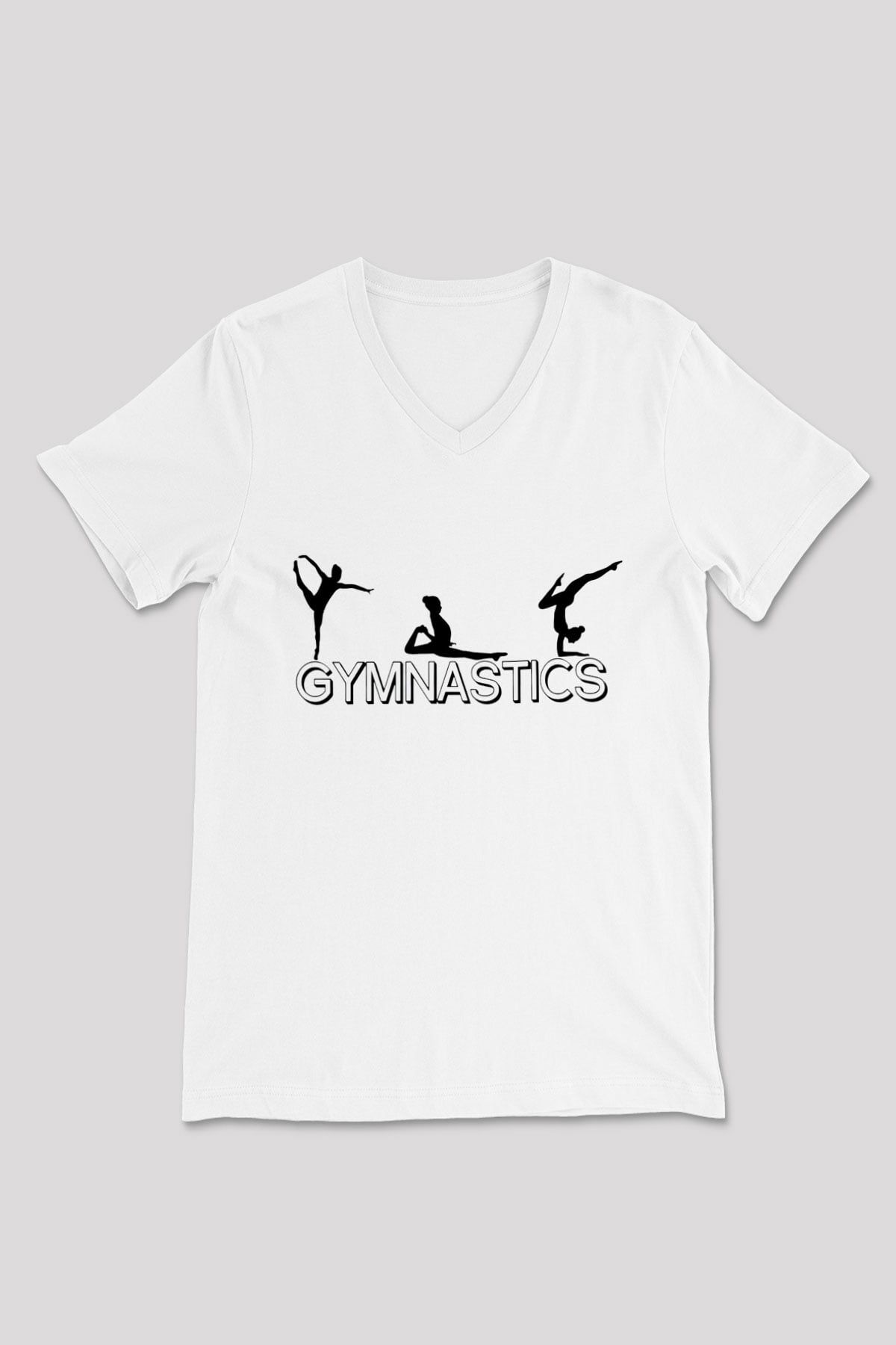 Jimnastik Beyaz Unisex V Yaka Tişört T-Shirt